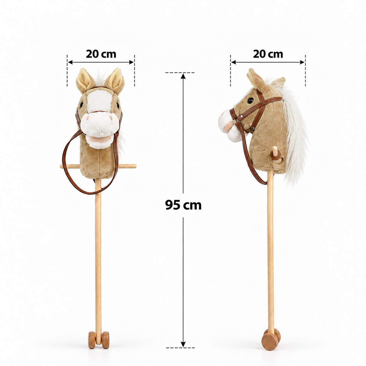 STECKENPFERD Hellbraun mit Sound Plüschkopf 95 cm - Hellbraun, Holz/Kunststoff (20/95/20cm) - Relaxdays