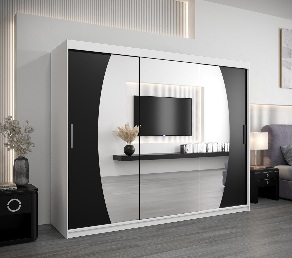 SCHWEBETÜRENSCHRANK 200/250/62 3-türig - Silberfarben/Schwarz, Holz/Kunststoff (250/200/62cm) - Abiks Möbel