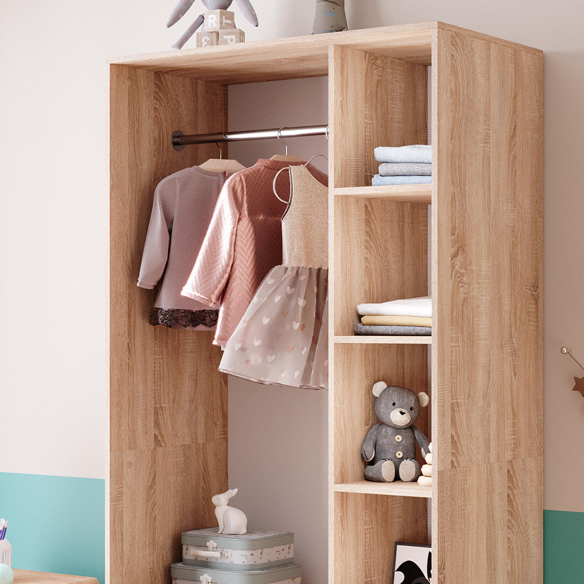 KINDERKLEIDERSCHRANK Elmo Sonoma 100 x 200 cm mit 2 Schubladen - Sonoma Eiche, Holzwerkstoff (100/200/50cm) - Vicco