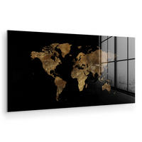 ACRYLGLASBILD Weltkarte - Gold - Luxus - Erde - Schwarz 120x60 cm - Goldfarben, Glas (120/60cm) - MuchoWow
