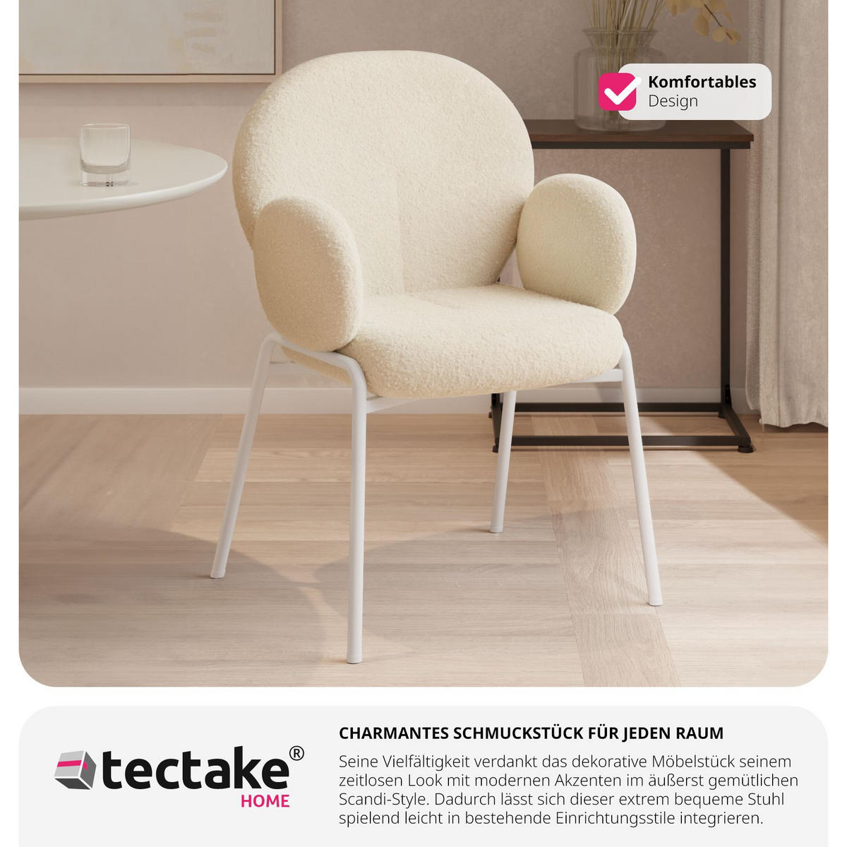 STUHL 1er Set Scandi Belastbarkeit 120 kg 61 5 x 62 x 90 - Creme, Kunststoff (62/90/61.5cm) - tectake