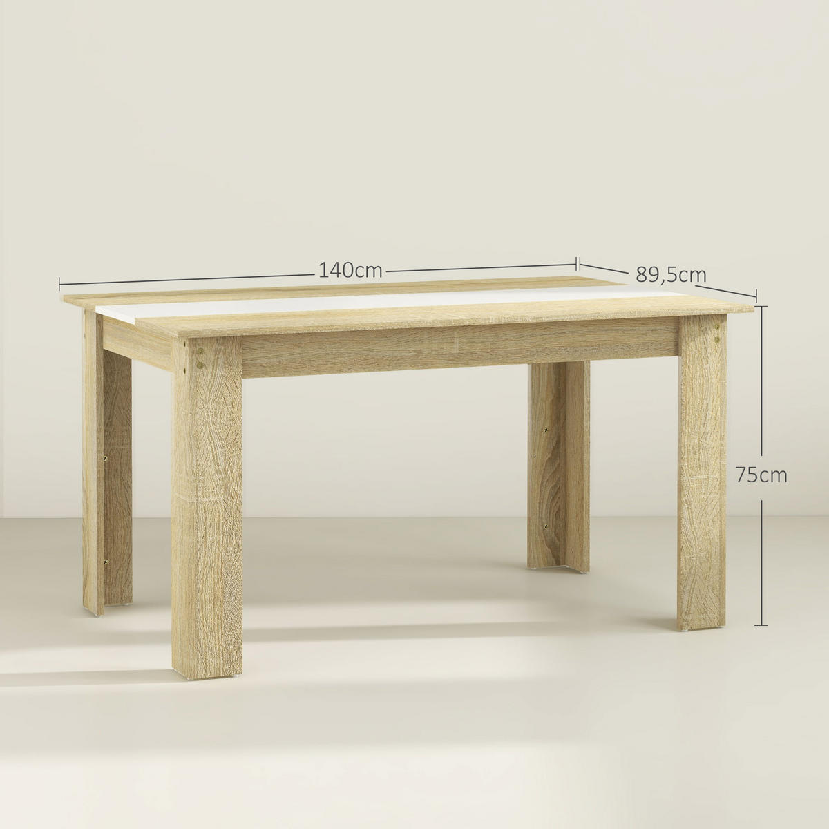 ESSTISCH Naturfarben und Weiß Holzoptik 140/90/75 cm - Eichefarben, Holz (89.5/140/75cm) - PANGIVO