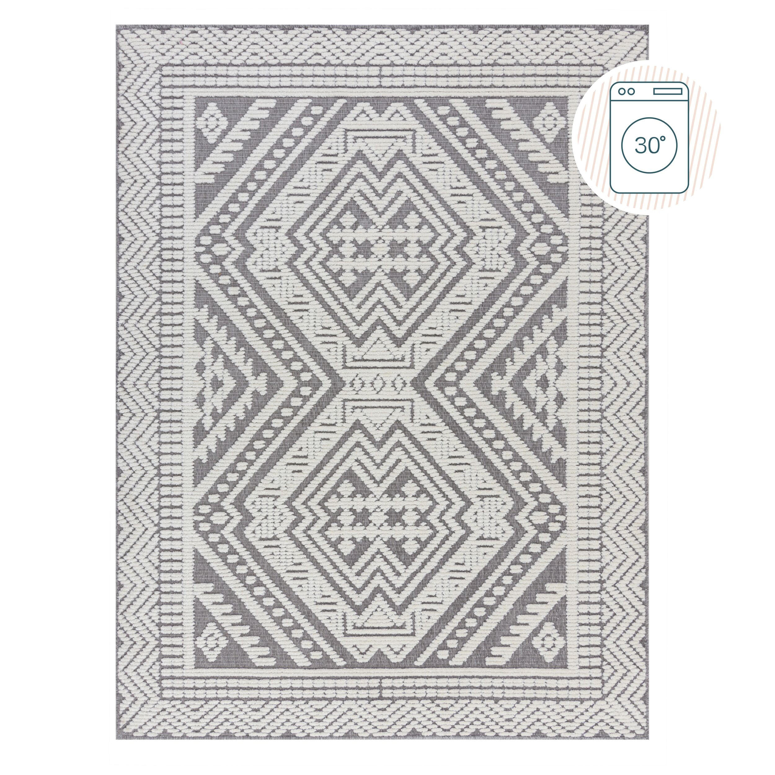 TEPPICH Geo-Muster, maschinenwaschbar, robust OTTER GREG, Grau 80x160 cm - Grau, Textil (80/160cm) - KADIMA DESIGN