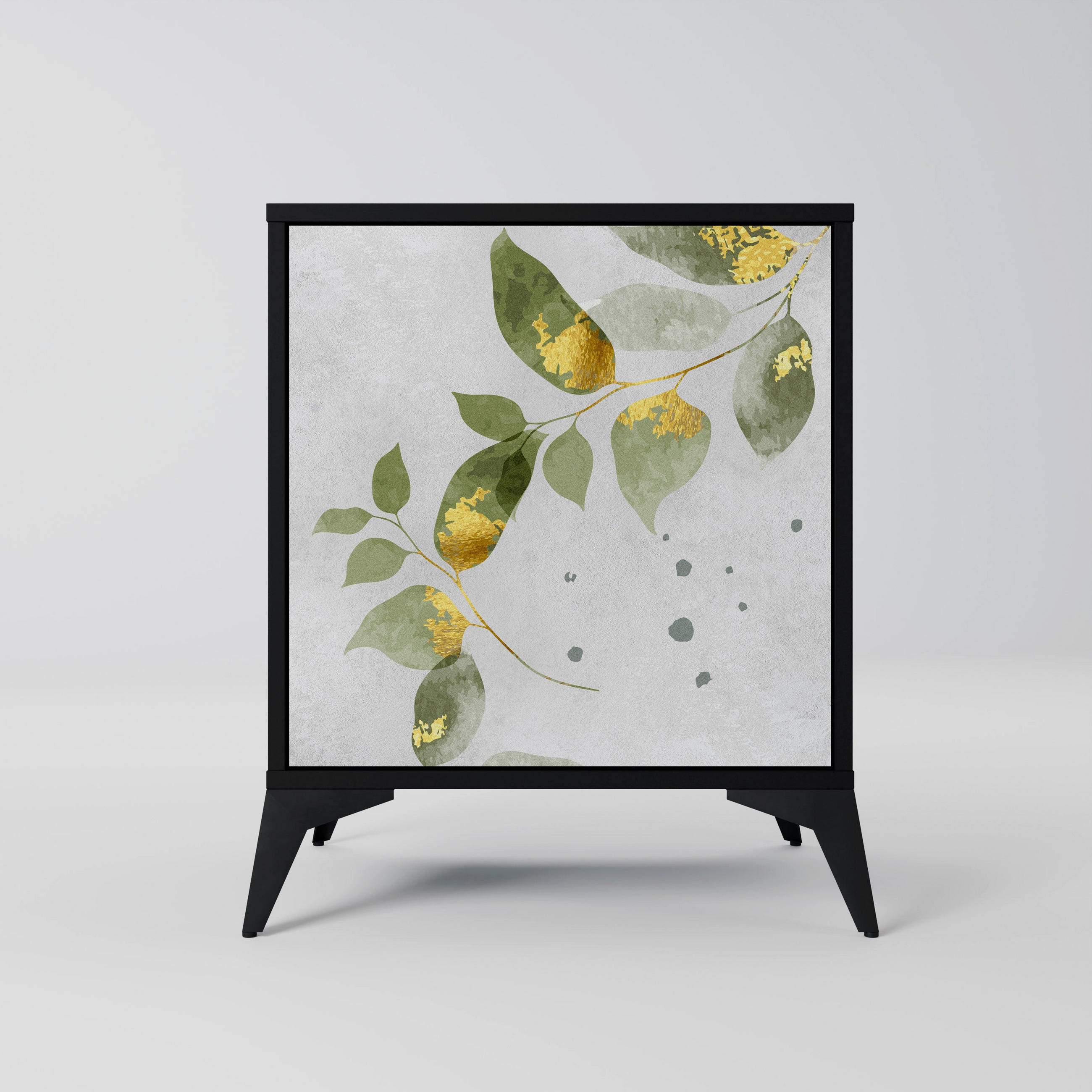 SIDEBOARD ELEGANT BOTANICS, Schwarz, 57,5x42x70,5 cm, Schwarze Metall-Sternfüße - Multicolor/Schwarz, Holzwerkstoff/Metall (57.5/70.5/42cm) - SpaceRebels