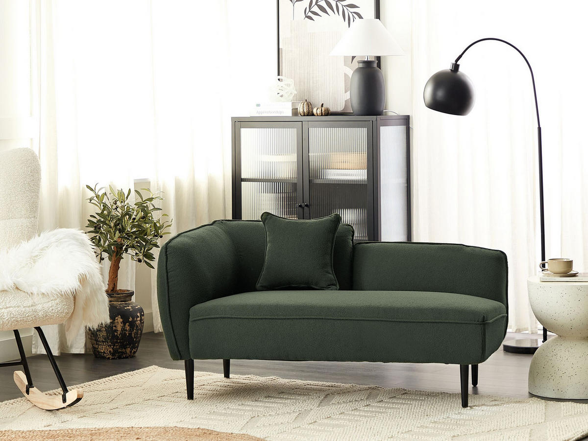 CHAISELONGUE Bouclé dunkelgrün linksseitig Chevannes - Schwarz/Grün, Textil (138/74/77cm) - Beliani
