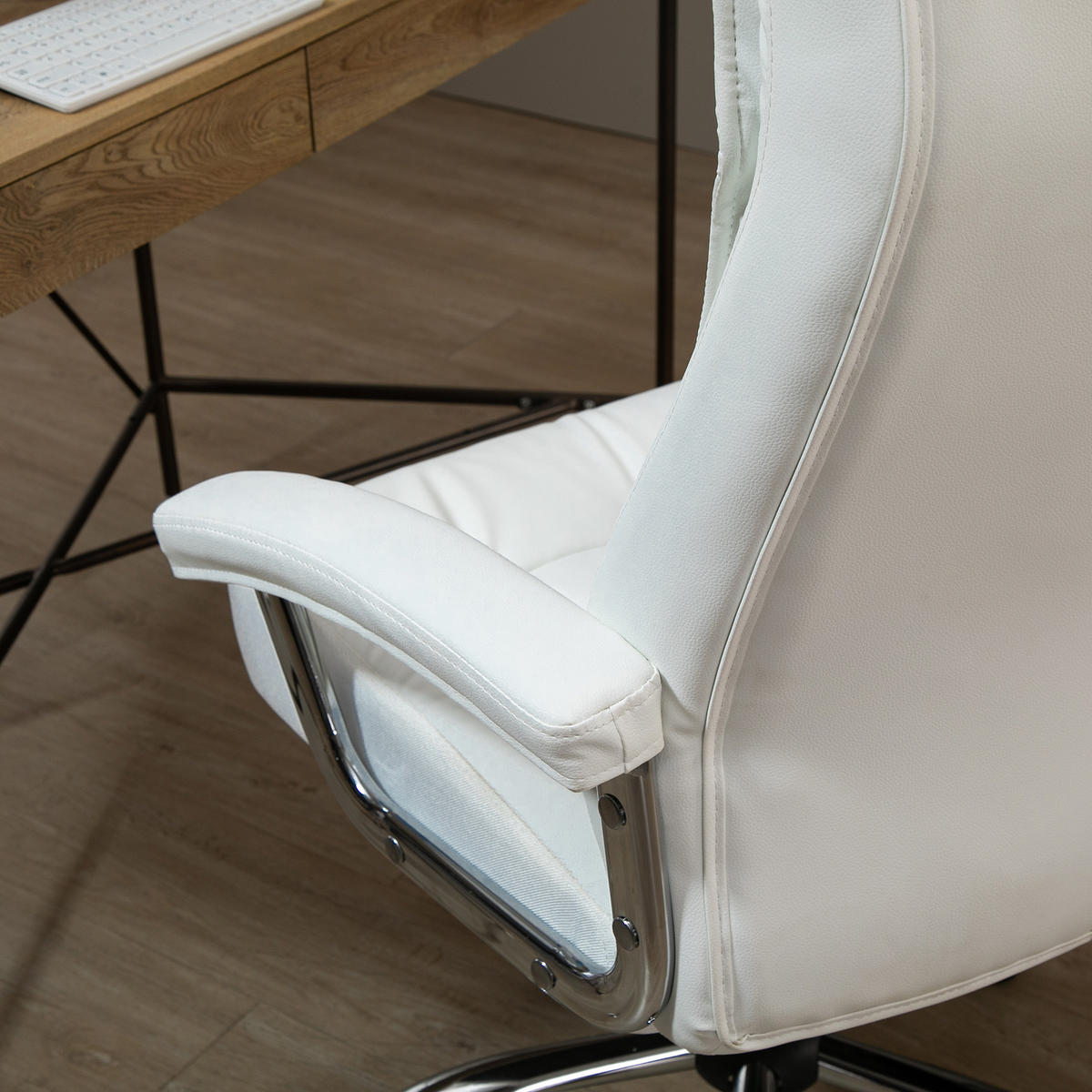 CHEFSESSEL, Bürostuhl, Kunstleder, Weiß - Weiß, Kunststoff/Metall (69/121/66cm) - Vinsetto