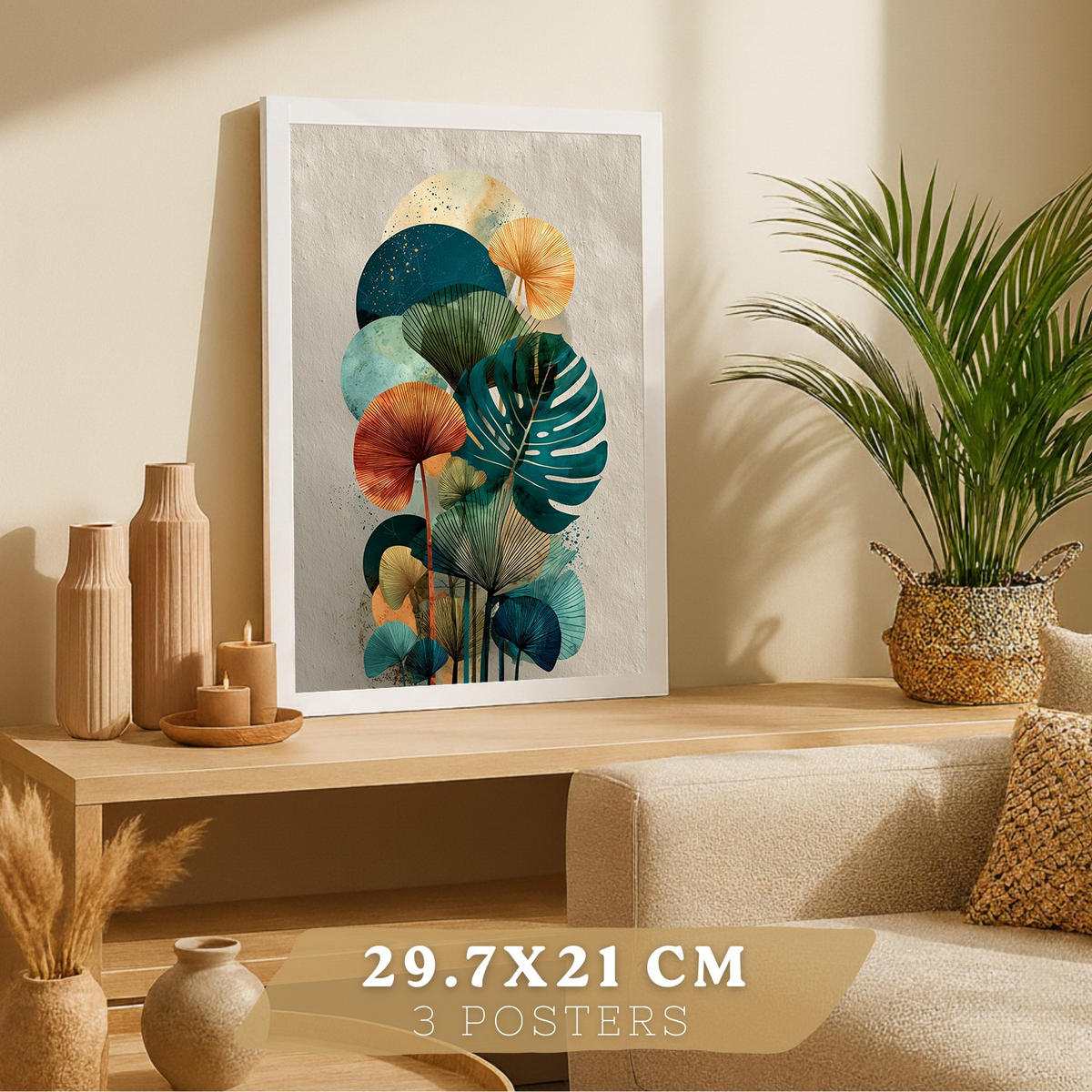 PLAKAT Sada 3 Barevná botanika A4 Bílý rám - bílá, papír (29.7/1/21cm) - Nacnic