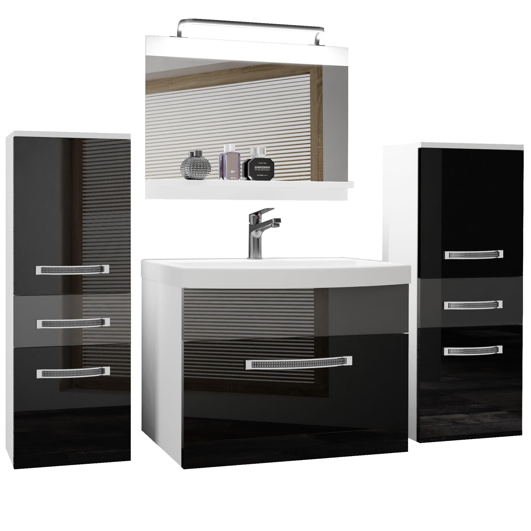 BADMÖBEL Badezimmer Schwarz Silber Glänzend - Silberfarben/Schwarz, Holz (140/81/40cm) - B BELINI GROUP