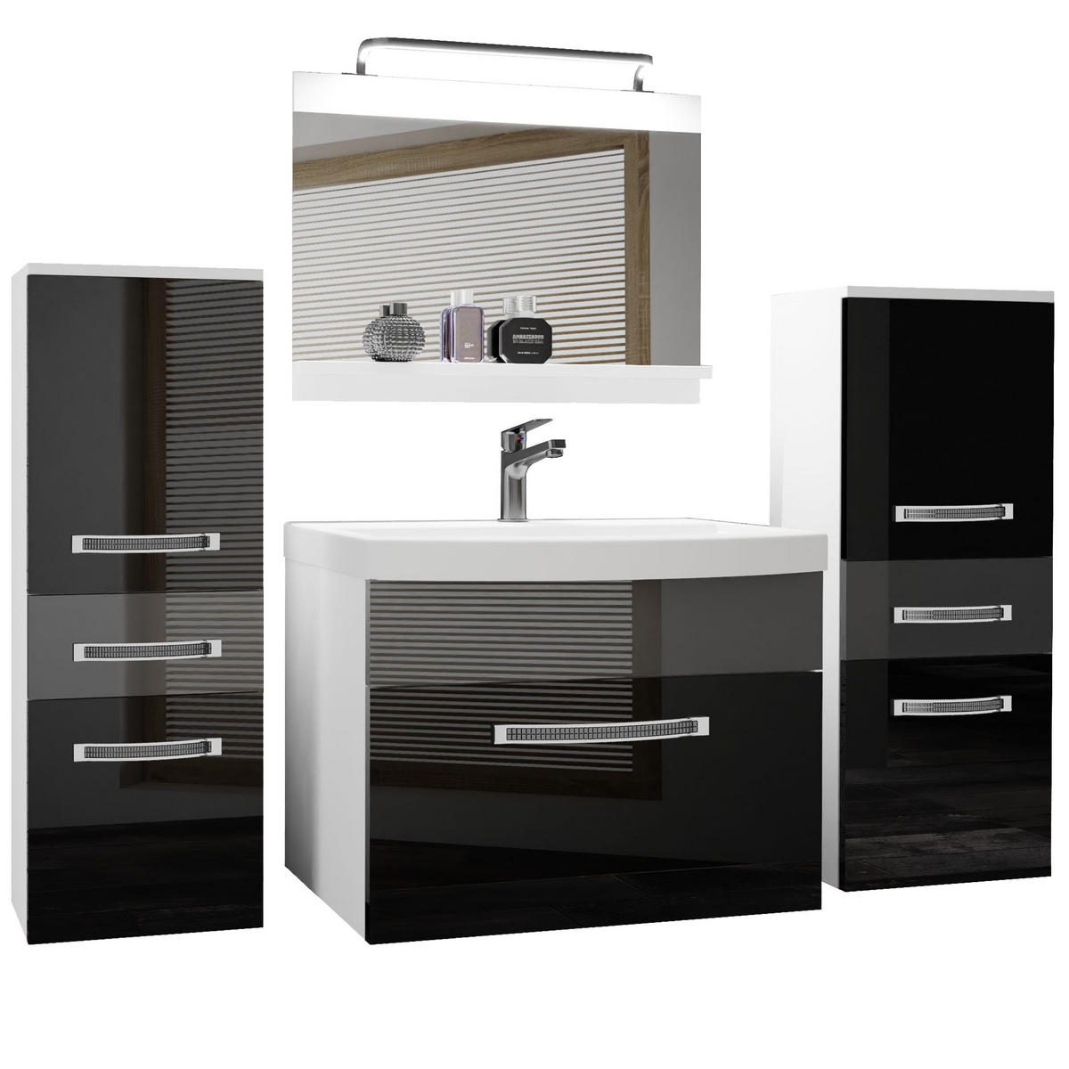 BADMÖBEL Badezimmer Schwarz Silber Glänzend - Silberfarben/Schwarz, Holz (140/81/40cm) - B BELINI GROUP