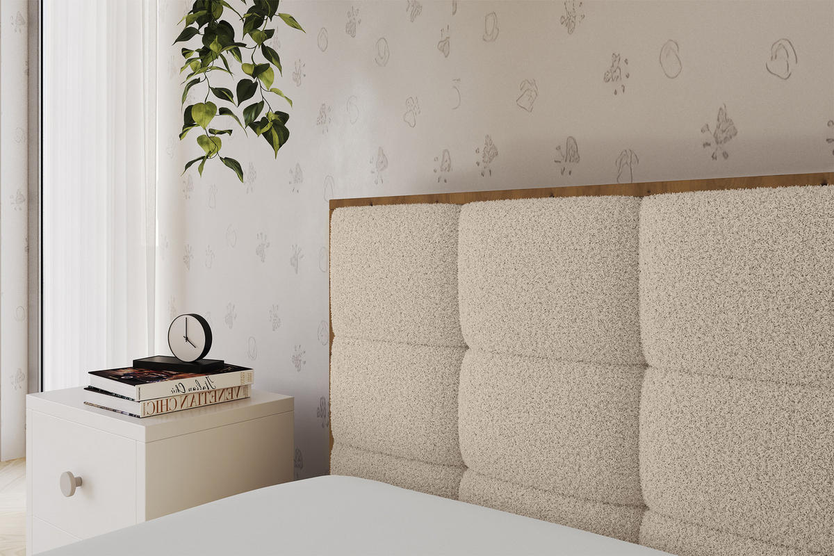 EINZELLBETT Jugendbett mit Bettkasten, Rechts - SOVY 100x200 Dunkelbeige - Taupe, Holzwerkstoff/Textil (100/200cm) - ALTDECOR