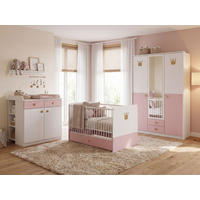 BABYZIMMER Cindy in Weiß und Rosé 8 teilig mit 3 türigem Kleiderschrank - Weiß, Holzwerkstoff (120/200/80cm)