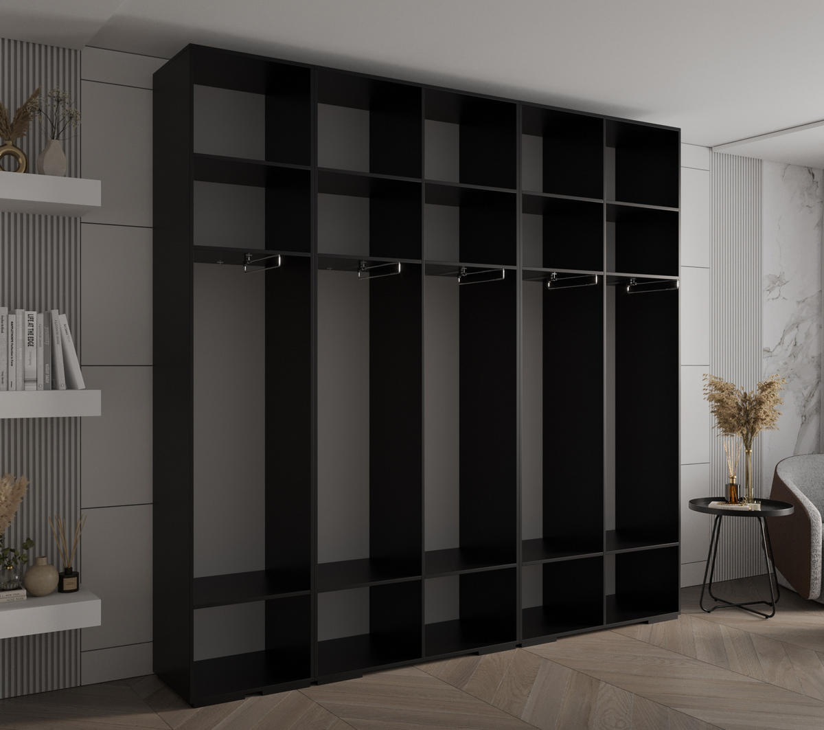 DREHTÜRENSCHRANK 236.7/250/47 5-türig - Goldfarben/Schwarz, Holz/Metall (250/236.7/47cm) - Abiks Möbel