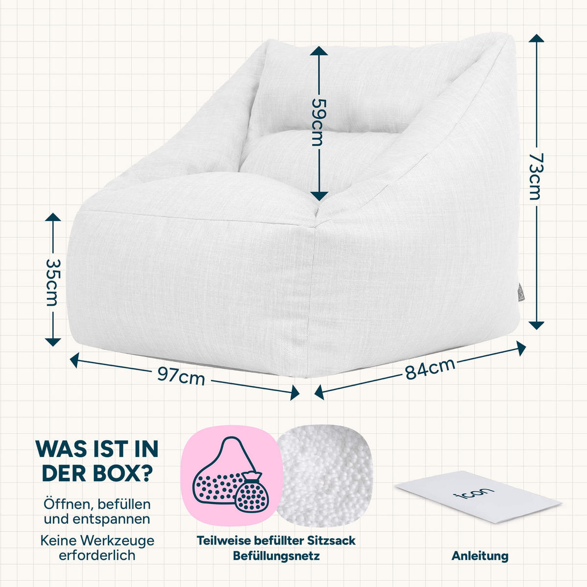 SITZSACK Outdoor-Sessel Natalia - Grau, Textil (97/35/84cm) - icon
