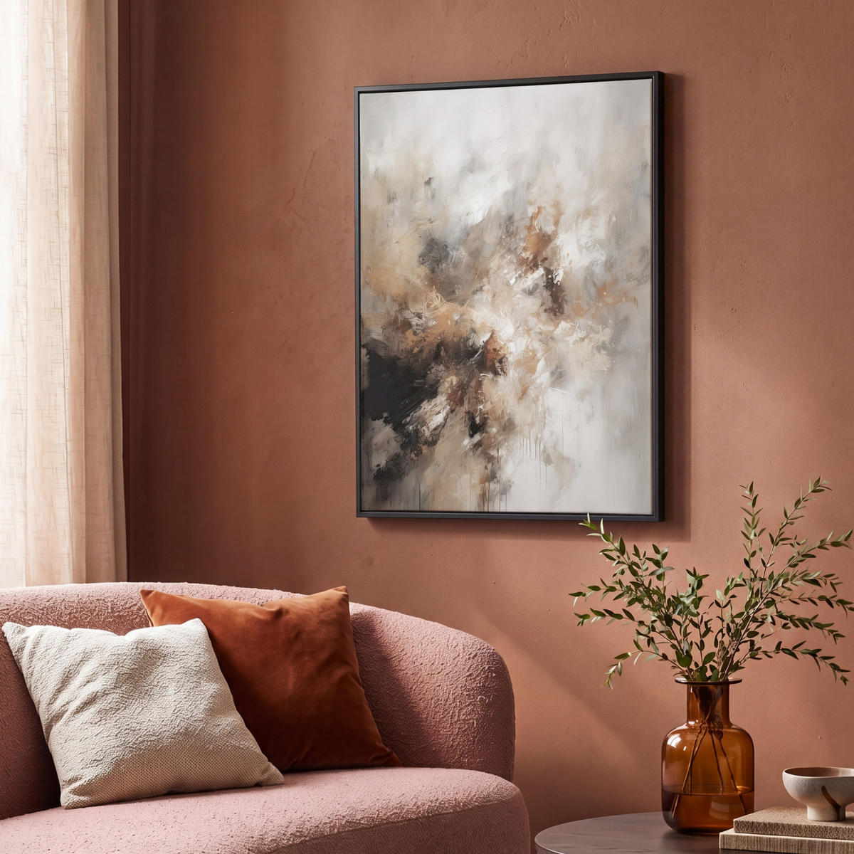 LEINWAND Bilder mit Rahmen - Farbe - Abstrakt - Beige - Kunst - 70x100 - Greige, Textil (70/100cm) - MuchoWow