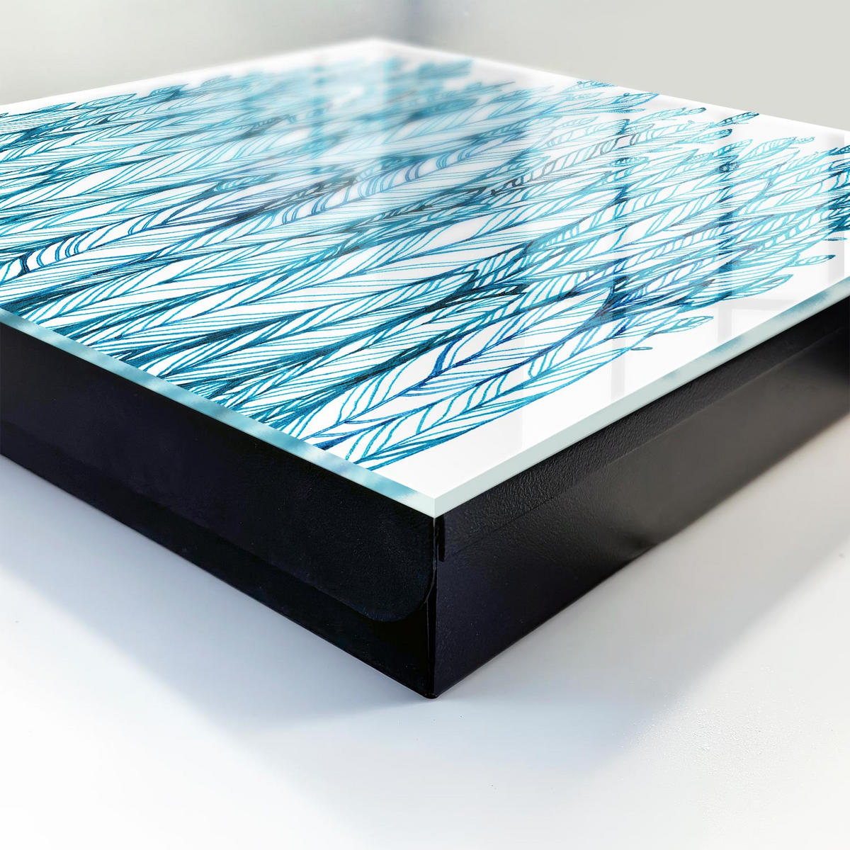 SCHLÜSSELBOX Schwarz 30x30 cm- Türöffnung nach rechts - Laubige Eleganz - Blau, Metall (30/30/5cm) - TULUP