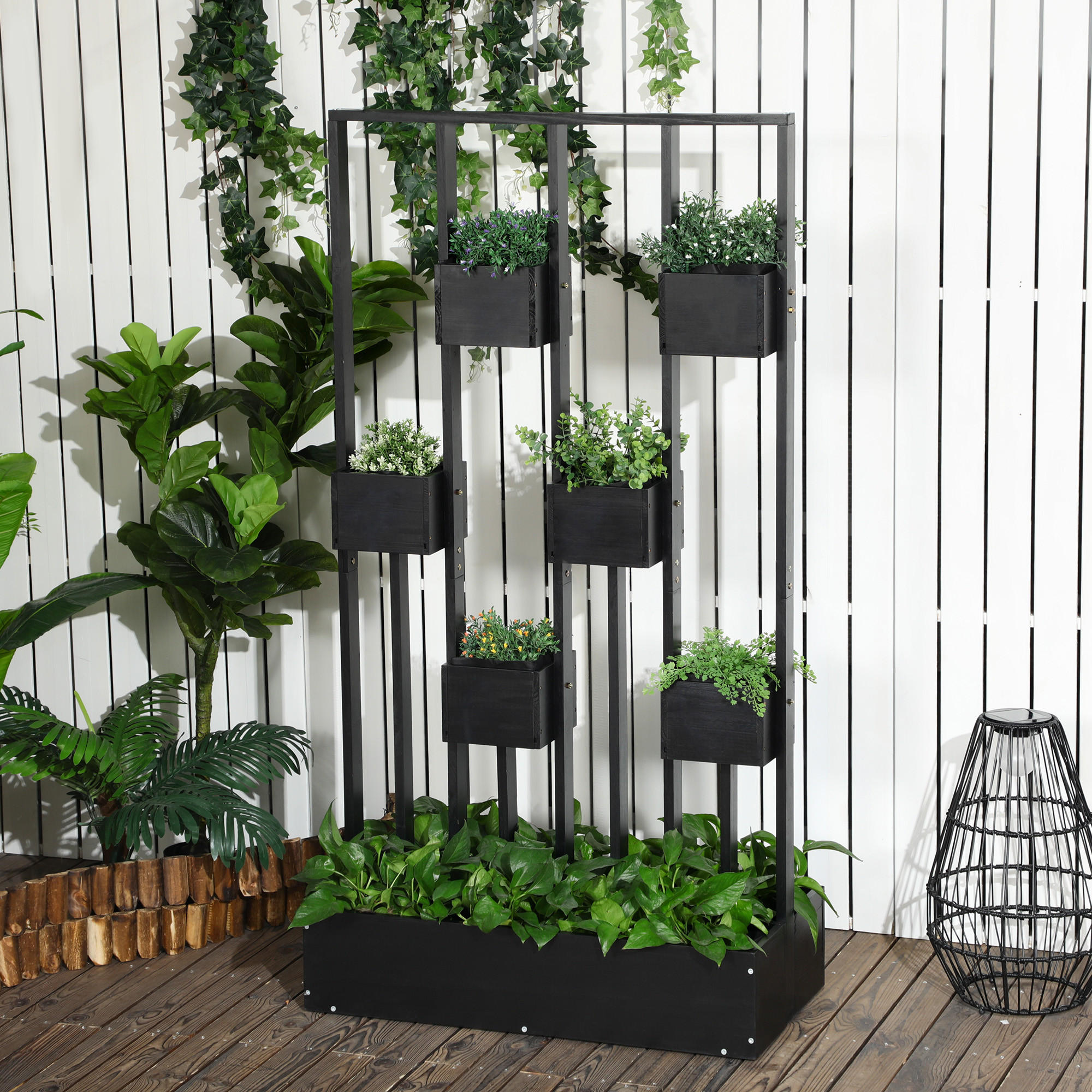 BLUMENKASTEN, Tannenholz, Schwarz - Schwarz, Holz (45/170/90cm) - Outsunny