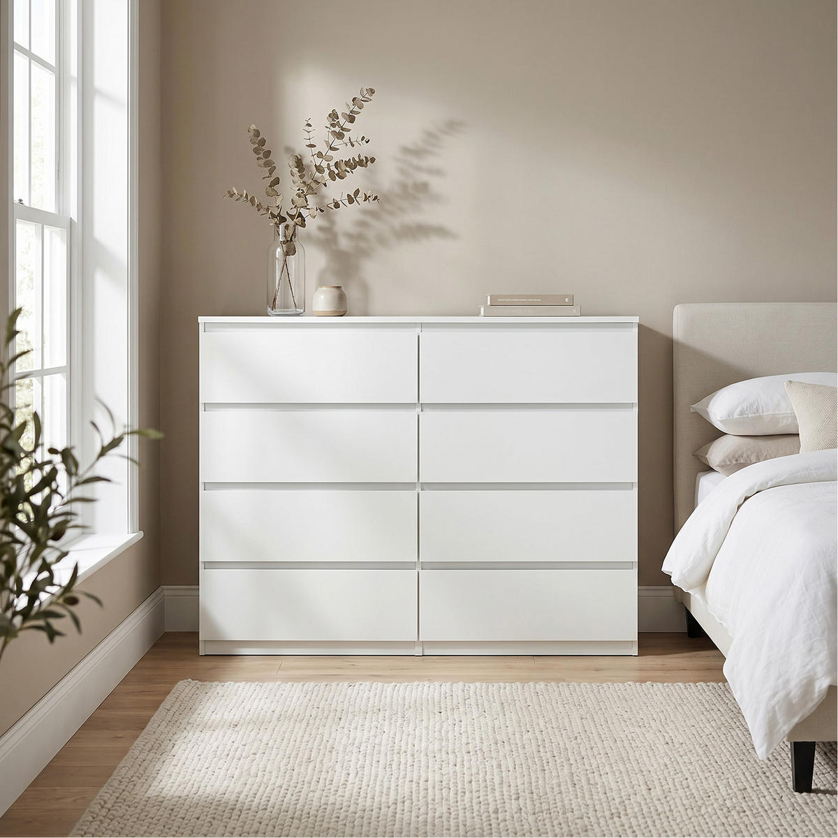 KOMMODE NUDO 138,5/101,5/39cm mit 8 Schubladen Türen Weiß - Weiß, Holzwerkstoff (138.5/101.5/39cm) - MASSENO