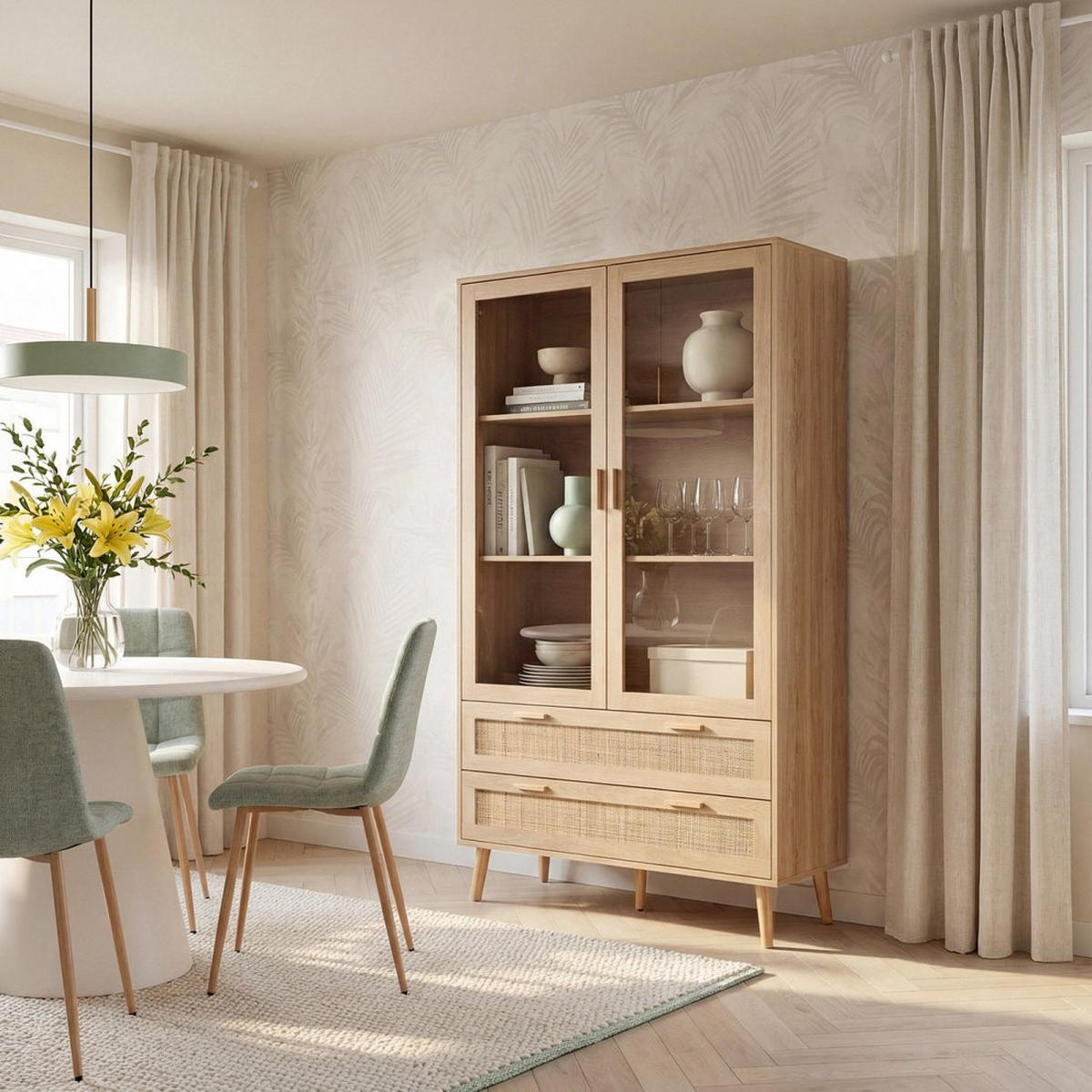 VITRINENSCHRANK DOPPELTER Tahiti Natürlich 100 cm x 170 cm - Naturfarben, Holzwerkstoff (100/170/40cm) - Klast Home