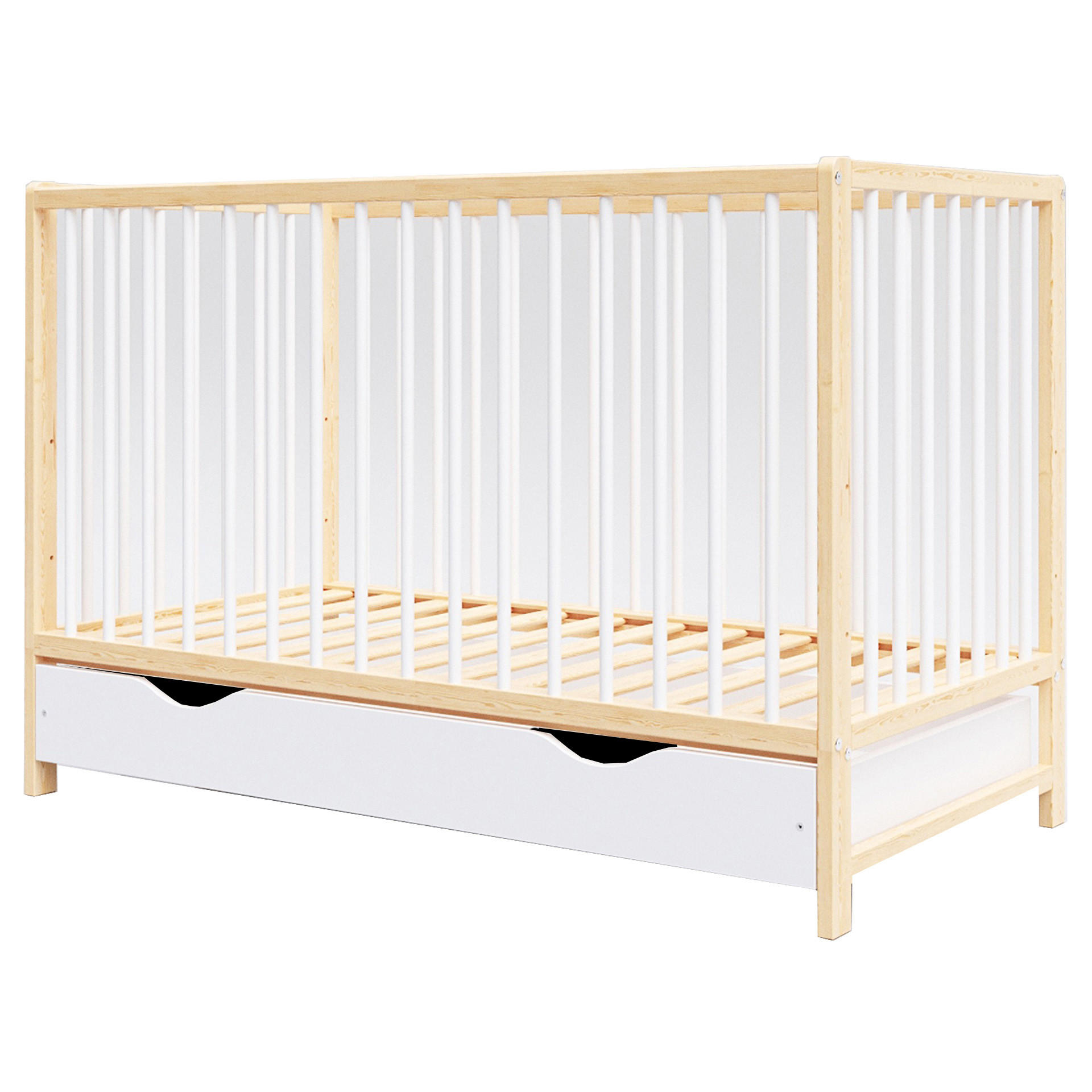 BABYBETT Anna, Mitwachsendes, mit Schublade Weiß und Kiefer - Kieferfarben, Holz (60/120cm) - Premiers Moments