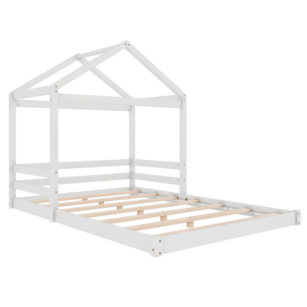 HAUSBETT 140/200 cm Weiß Kiefernholz mit Lattenrost - Weiß, Holz (140/200cm) - OKWISH