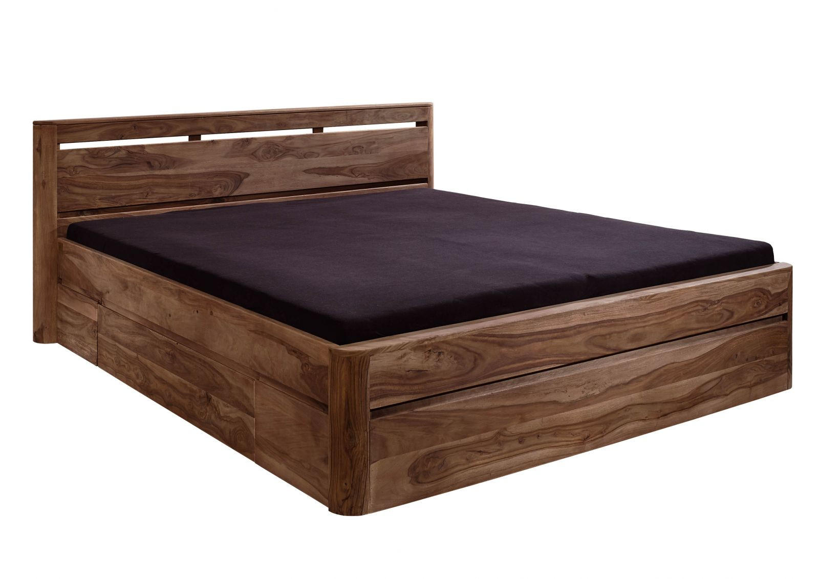 BETT mit Schublade Massivholz Akazie / Sheesham 200 x 200 x 90 dunkelbraun TORONTO #159 - Dunkelbraun, Holz (200/200cm) - Massivmoebel24