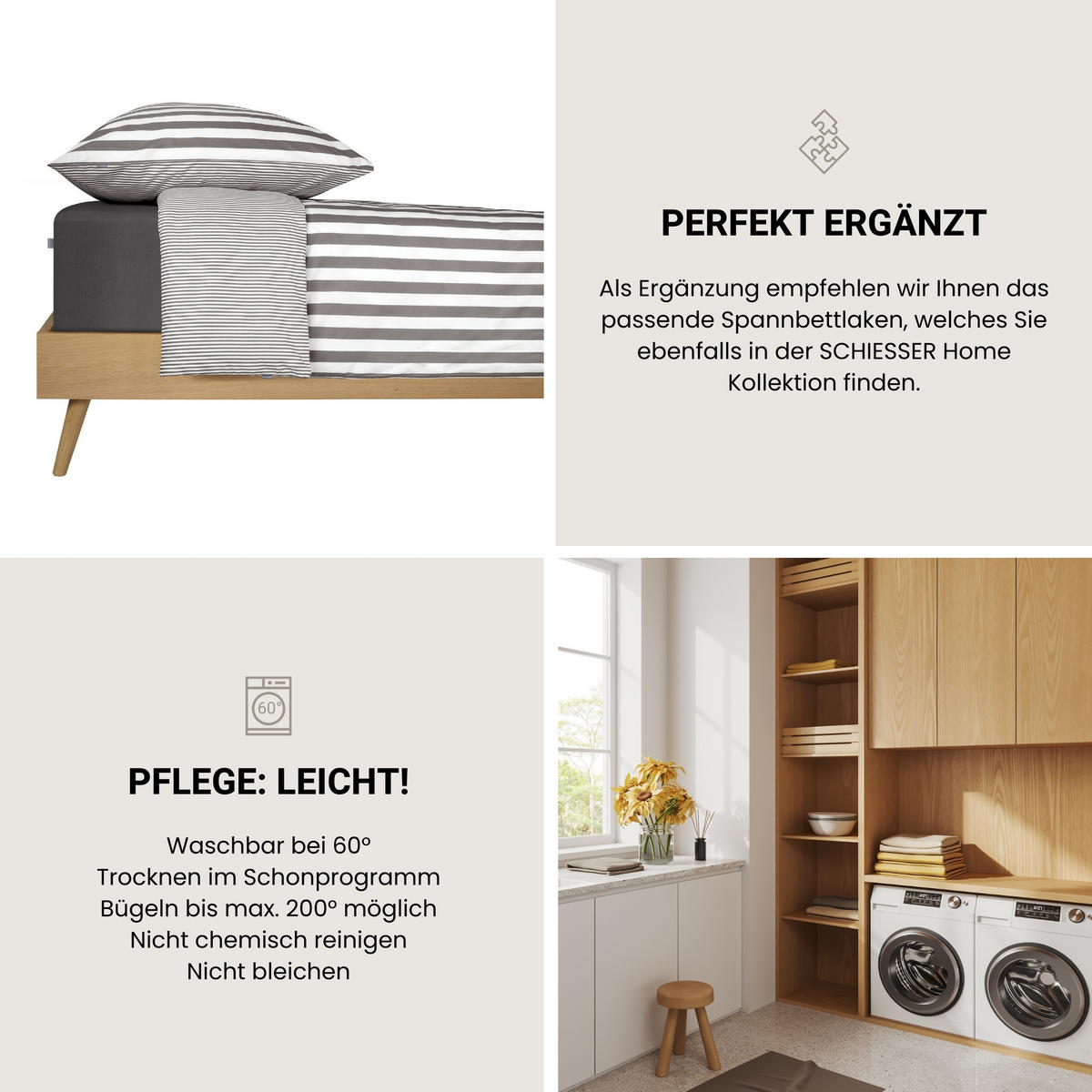 BETTWÄSCHESET Marie - Renforcé - 2-teilig - 155 x 220 cm - Grau - Grau, Textil (155/220cm) - SCHIESSER