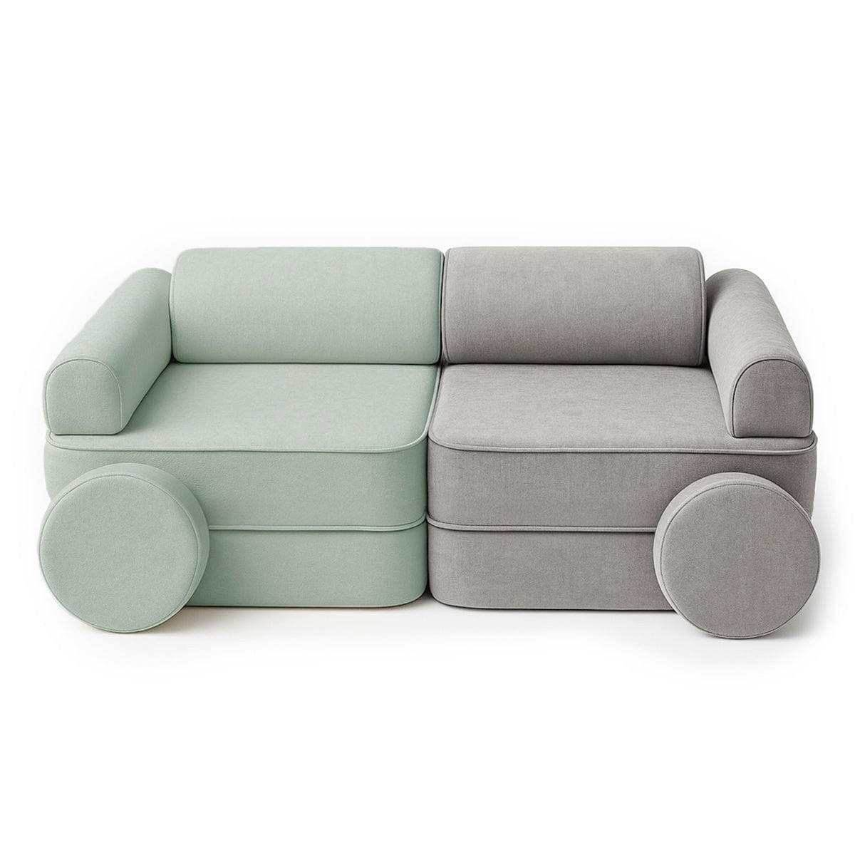 MODULARES Kindersofa 8 Elemente zweifarbig - Olivgrün/Grau, Textil (120/50/60cm) - Bees & Blooms