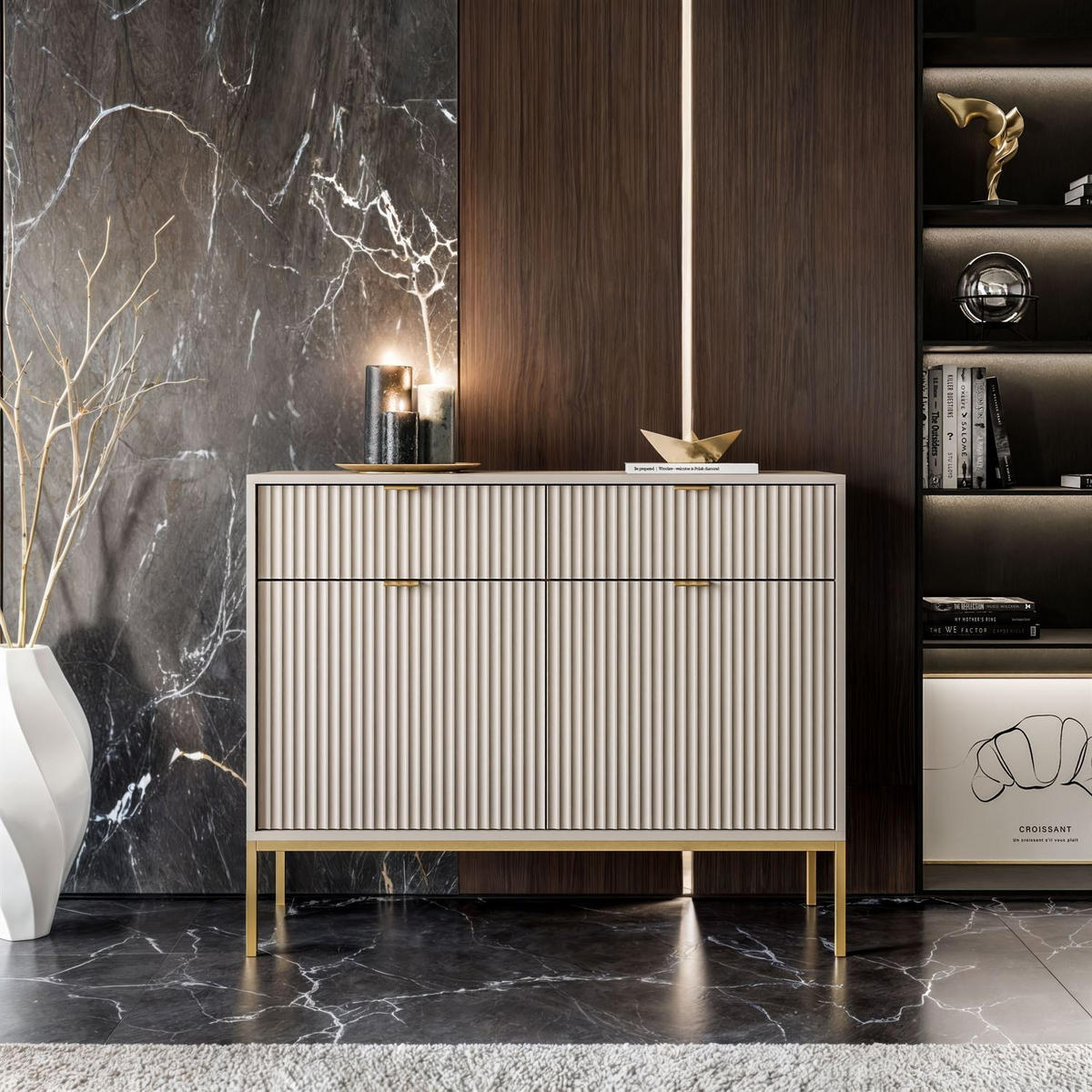 SIDEBOARDS CORTADO GOLD KSZ104 MIT SCHUBLADEN KASCHMIR - Beige, Holzwerkstoff (104/83/39cm) - Lookway