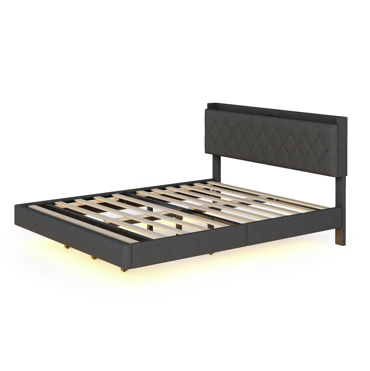 ČALOUNĚNÁ postel 160/200 cm šedá s LED osvětlením, USB a úložným prostorem - šedá, textil (160/200cm) - BEAOK