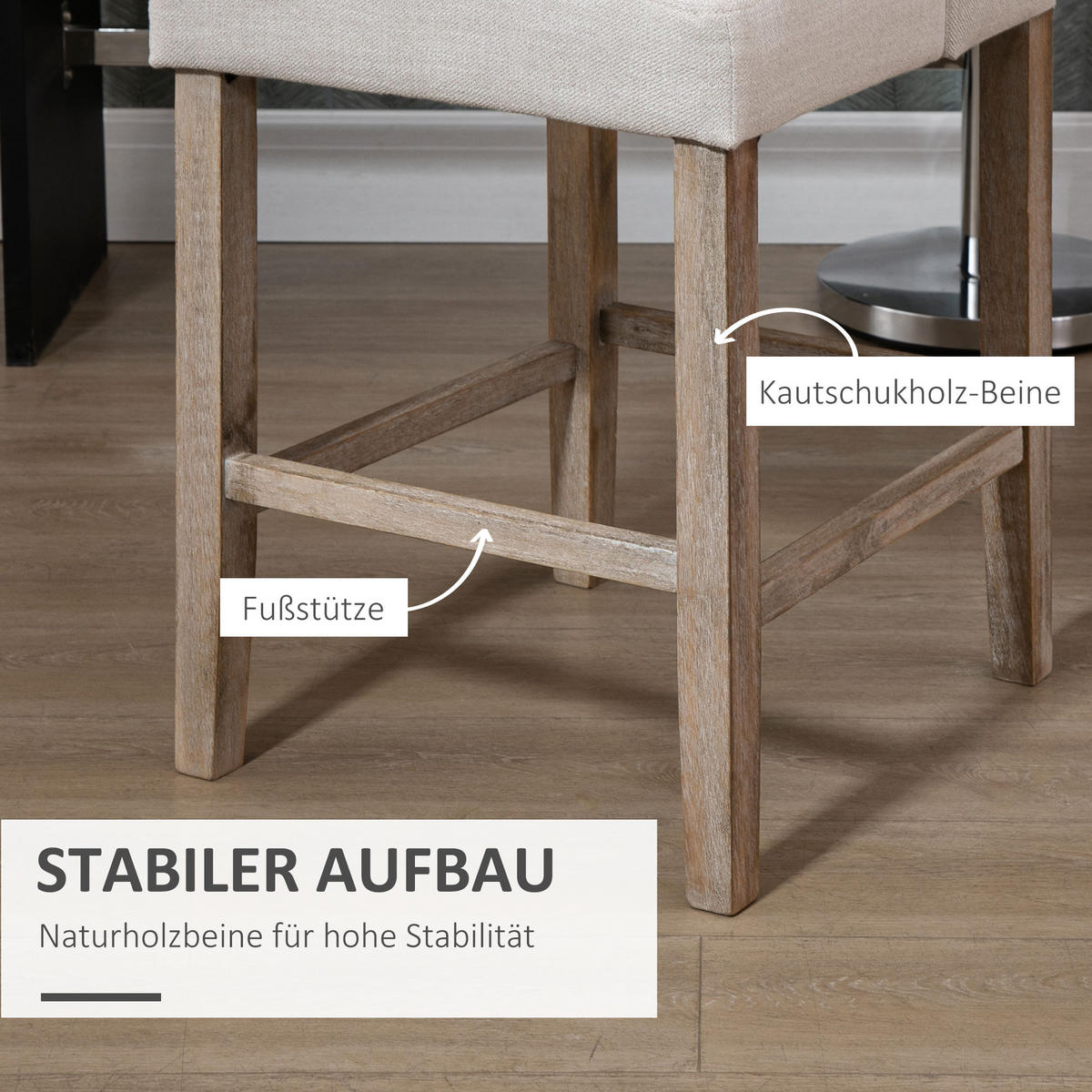 BARHOCKER, Leinen-Touch-Polyester, Beige - Beige, Kunststoff (50/101/47cm) - HOMCOM