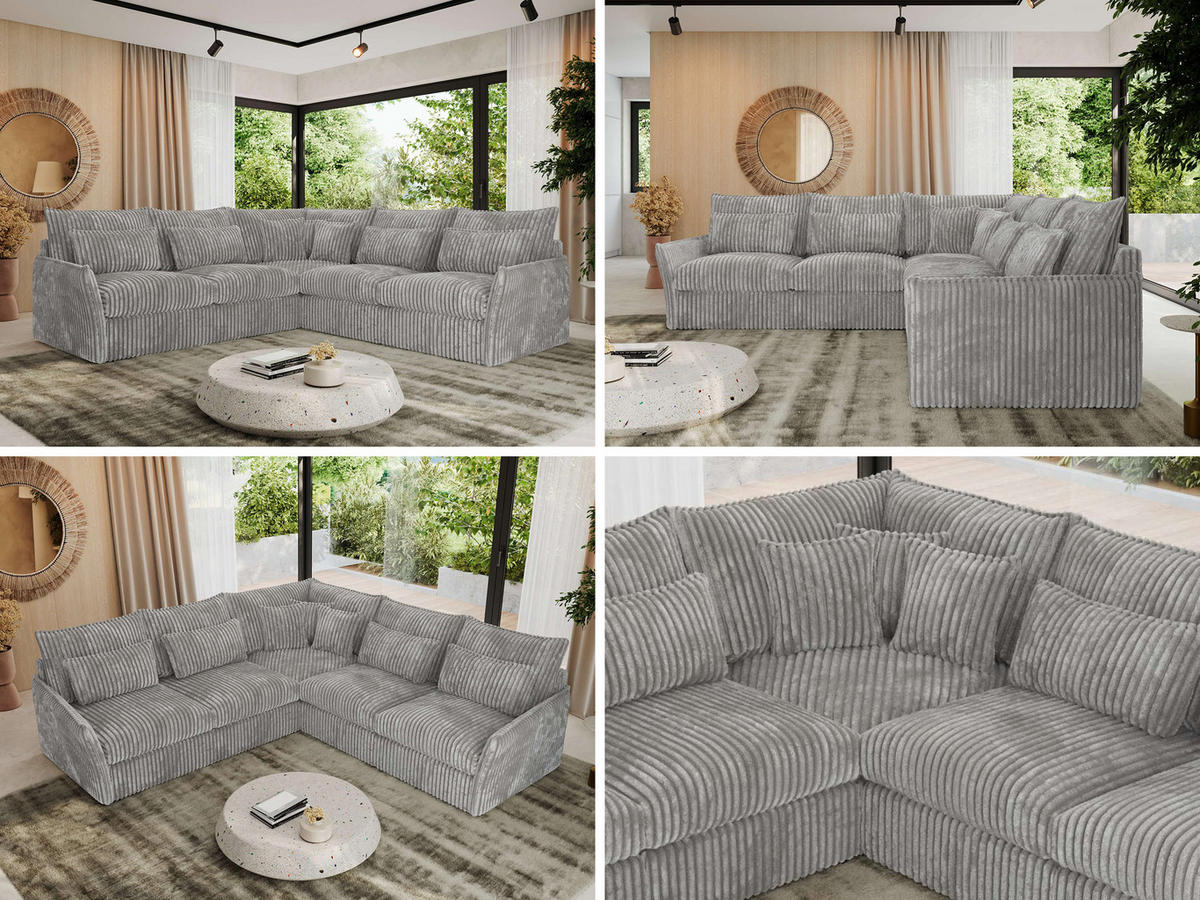 ECKSOFA VERSO L Hellgrau Cord - Hellgrau/Schwarz, Kunststoff/Textil (270/270cm) - MKS
