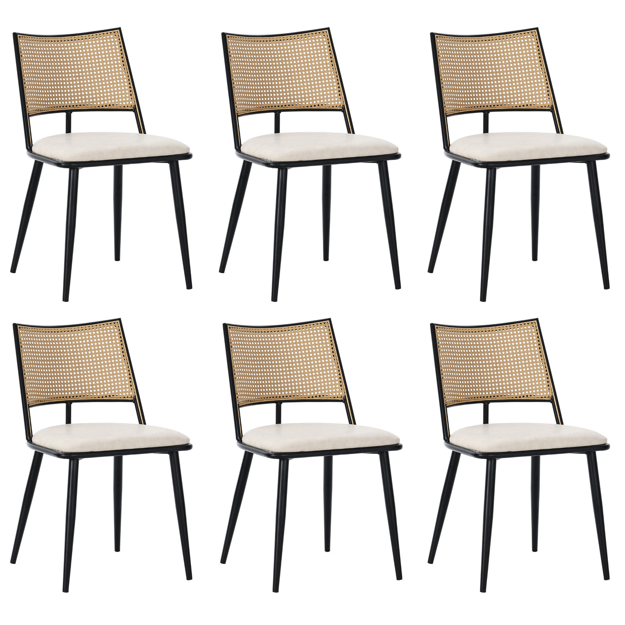 ESSZIMMERSTUHL 6er-Set mit PU-Sitz und Rattan-Rückenlehne Schwarz - Schwarz, Metall (46/80/48.1cm) - Meubliv