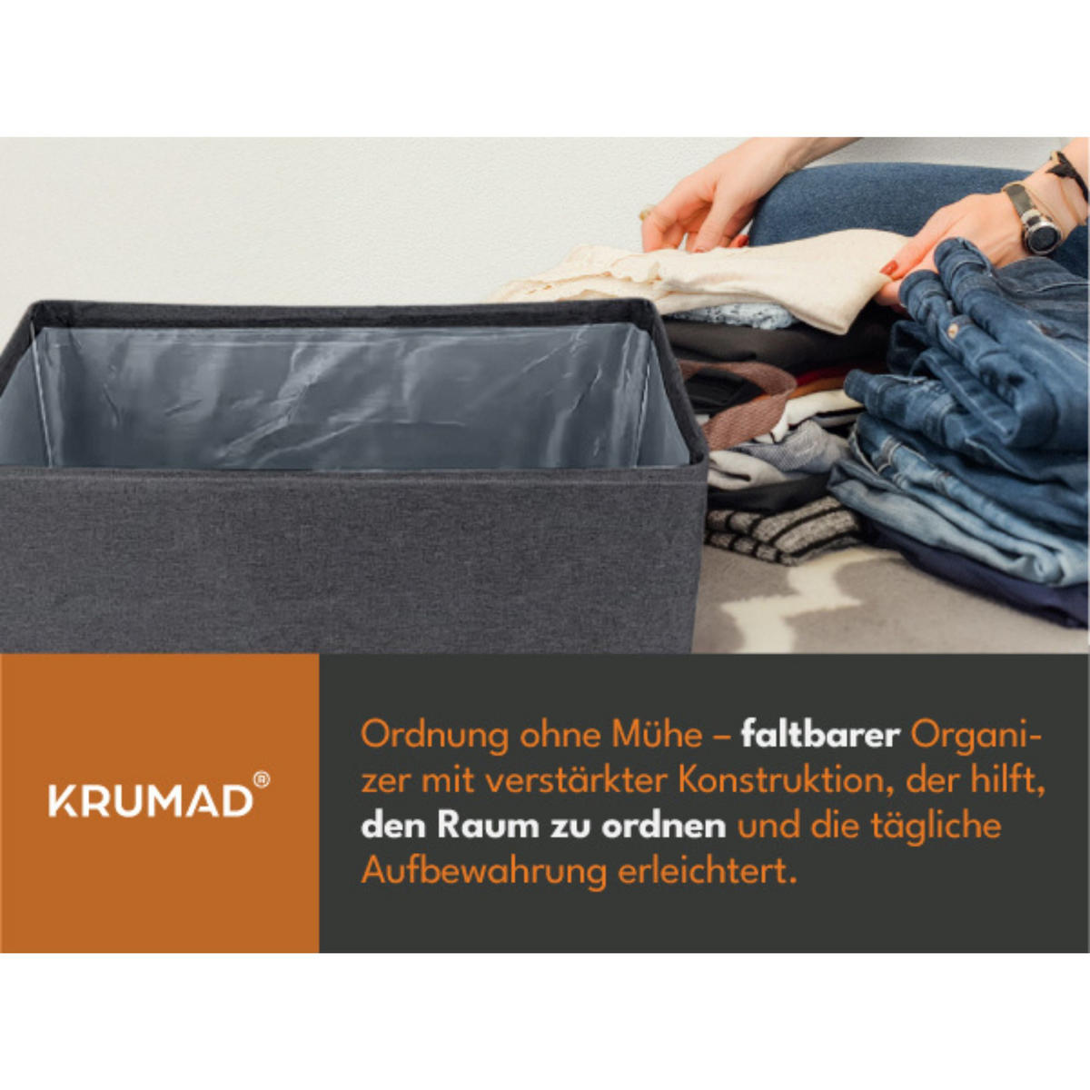 AUFBEWAHRUNGSBOX Stoff Faltbar - Grau, Textil (47/27/20cm)