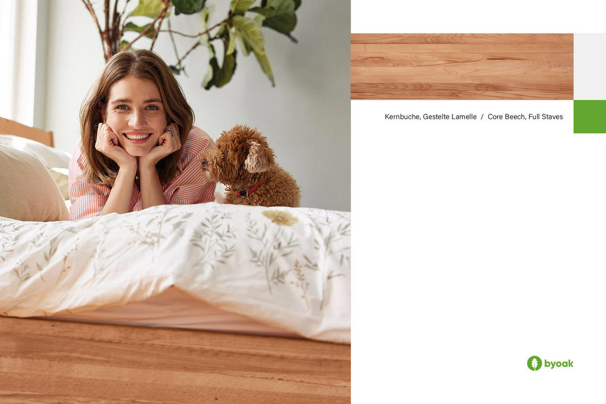 BETTGESTELL INA 180x220 Kernbuche - Creme, Holz (180/220cm) - byoak