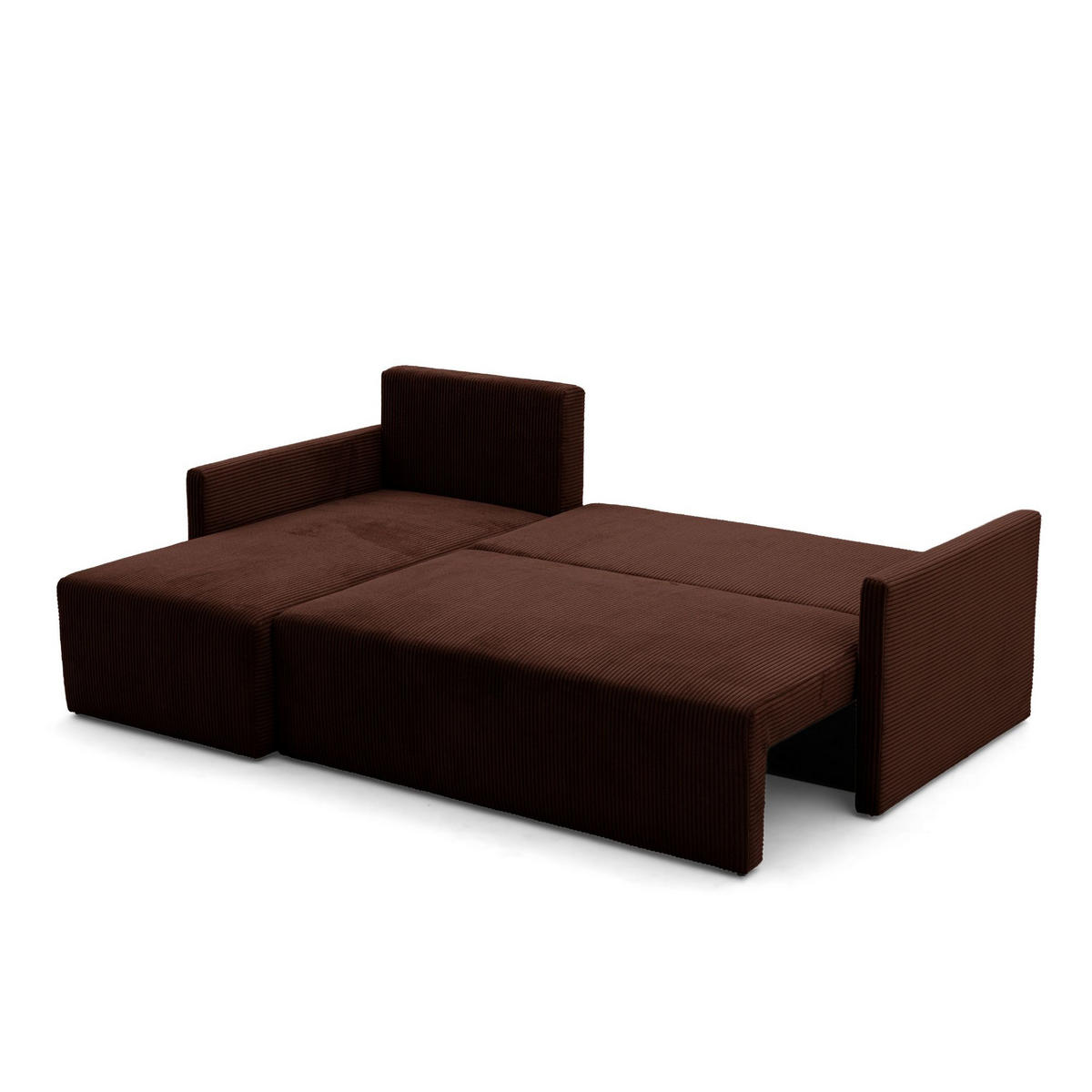 ECKSOFA GARDA L universell links/rechts montierbar mit Schlaffunktion 132x198 cm Cord Dunkelbraun - Dunkelbraun/Schwarz, Holz/Kunststoff (209/145cm) - NACANAPA