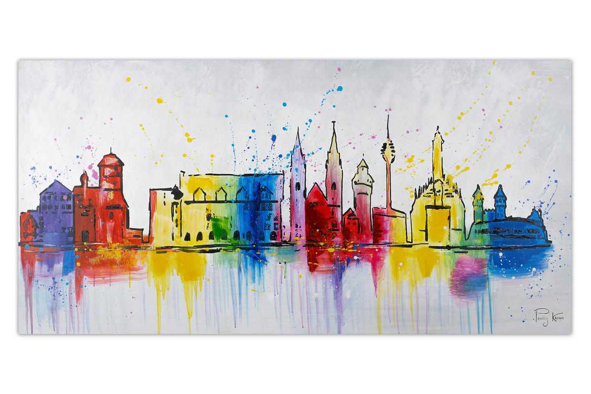 OLEJOMAĽBA 120/60 cm, Mesto a architektúra - sivá, drevo/textil (120/60cm) - KUNSTLOFT