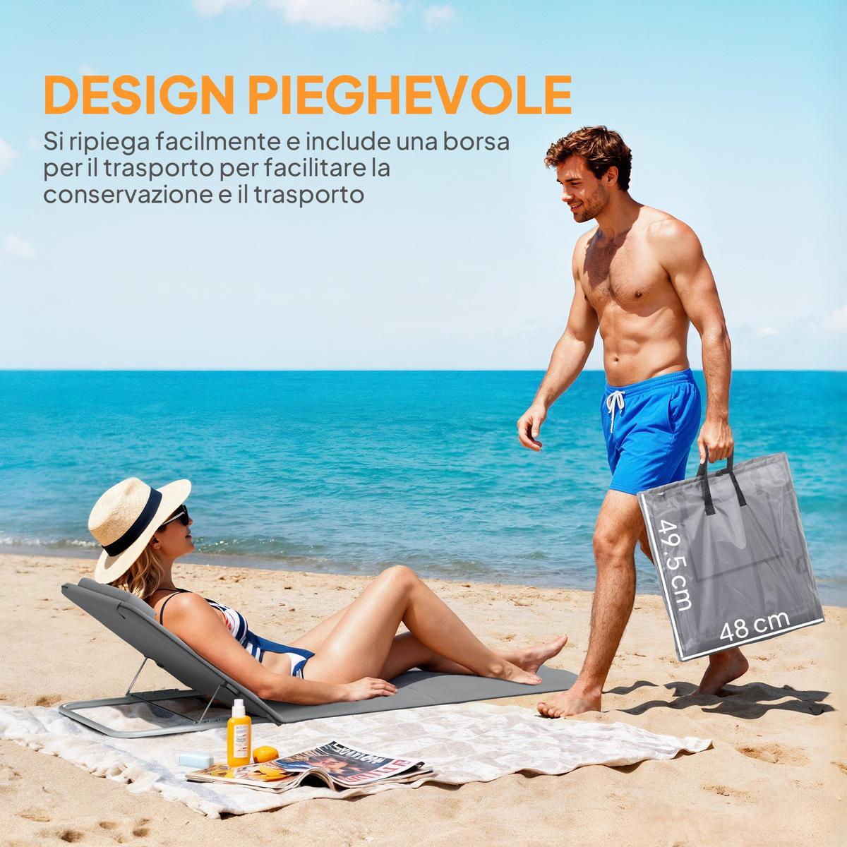 SONNENLIEGE 2er-Set Strandstühle mit 5-fach verstellbarer Rückenlehne Kopfstütze und Reisetasche 134x48x33–43 cm ,Grau - Grau, Metall (48/43/134cm) - Vallsero