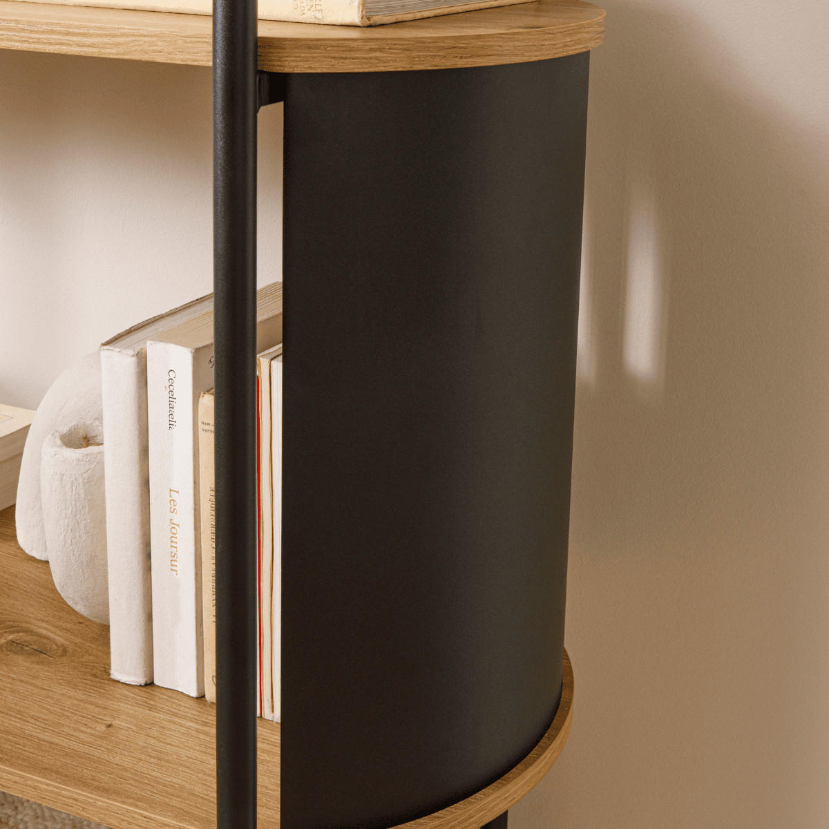 REGAL mit 4 Ebenen in Holzoptik und schwarzen Metallseiten - Eschefarben, Holzwerkstoff (34/133.5/39.5cm) - Calicosy