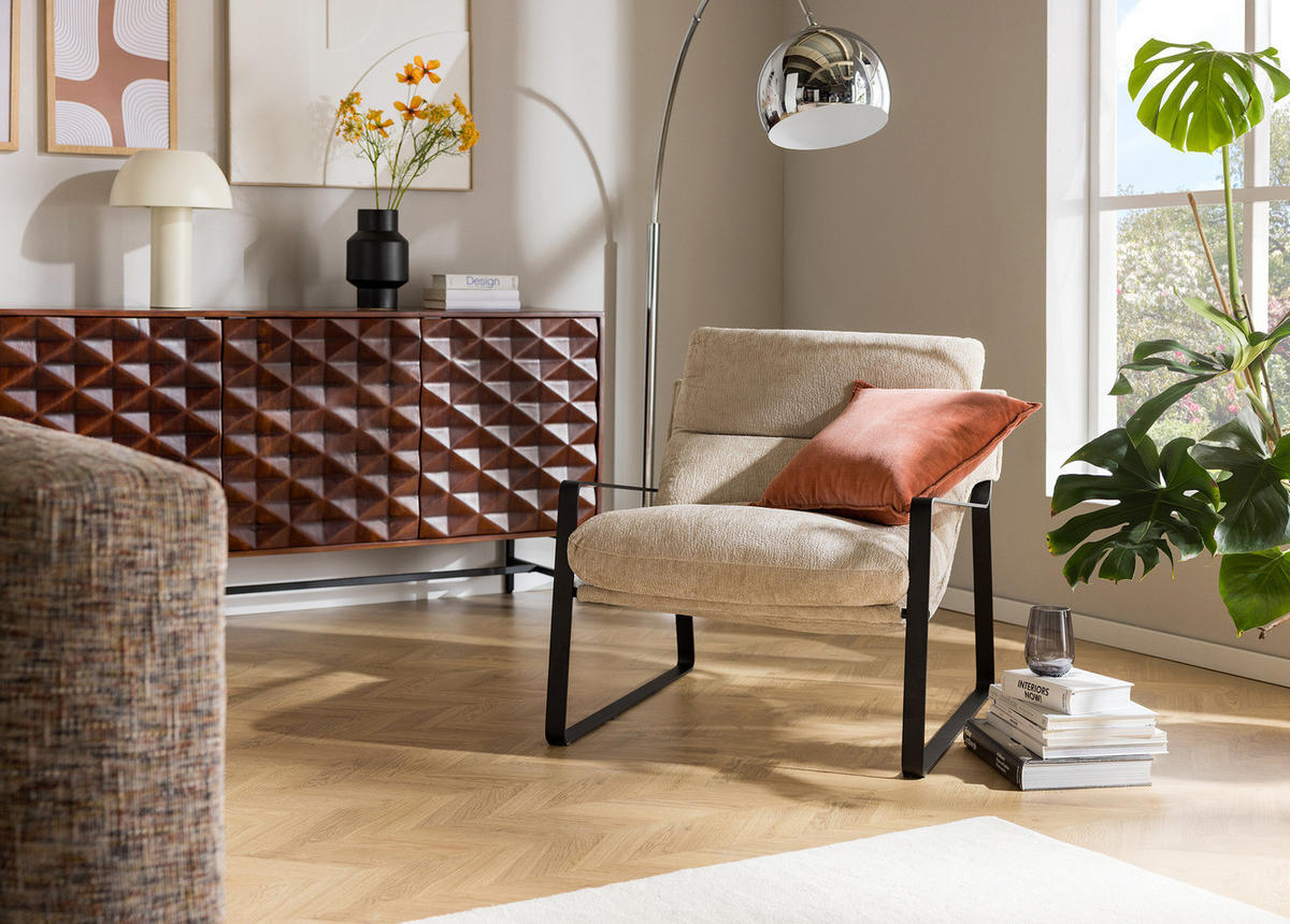 LOUNGESESSEL - Beige/Schwarz, Textil/Metall (76/76/81cm) - home24