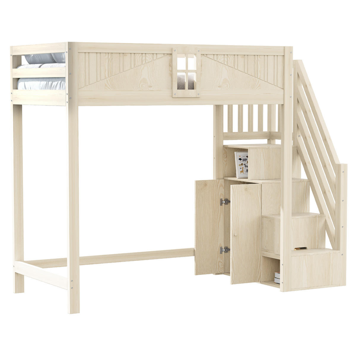 HOCHBETT aus Holz 90x200 cm Naturholz mit Stauraum und beidseitig montierbarer Leiter - Naturfarben, Holzwerkstoff (90/190cm) - IVMEU