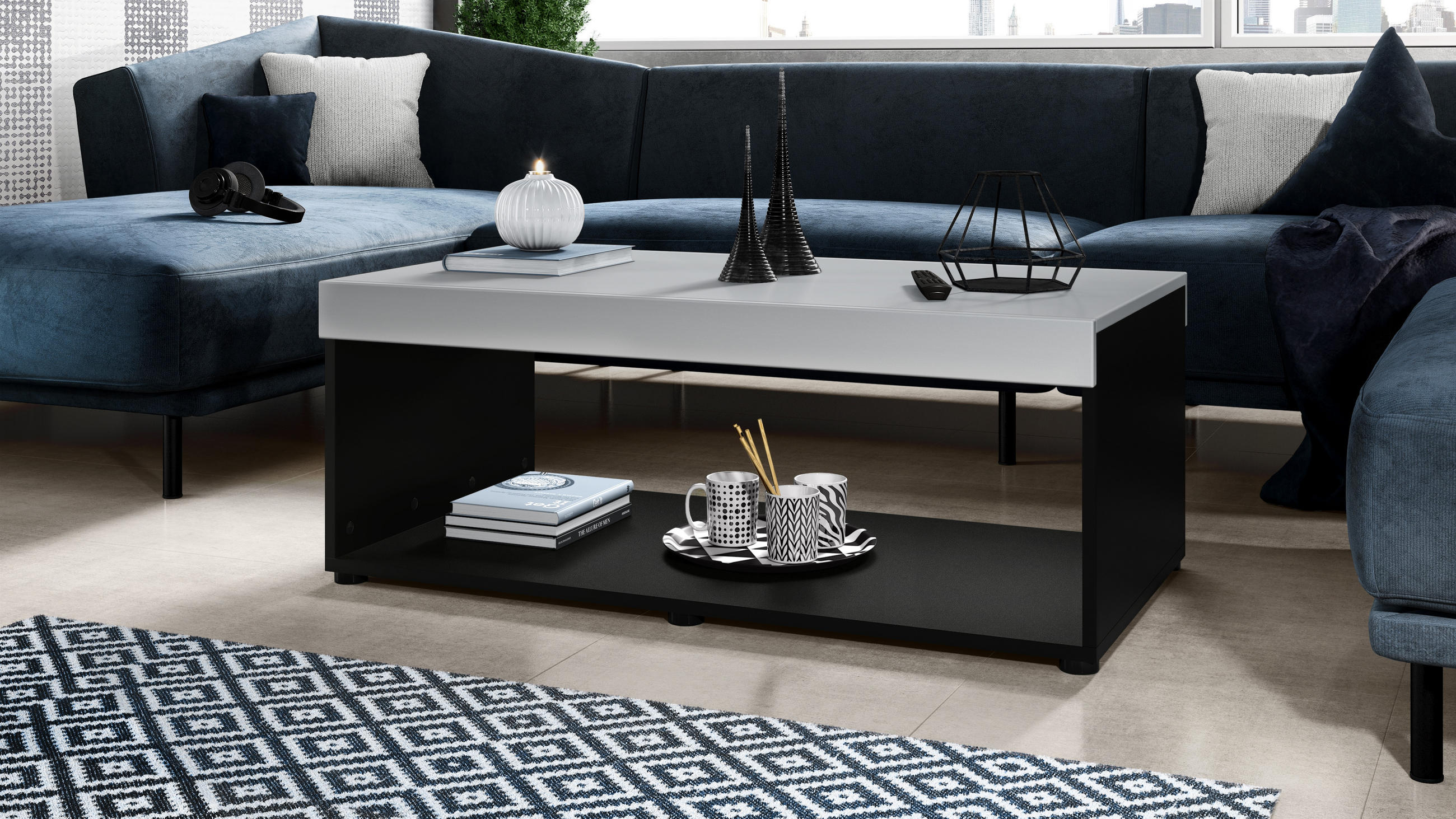 COUCHTISCH Pure Tischplatte und Blenden in Hellgrau seidenmatt - Greige, Holzwerkstoff (58/104/40.5cm) - Vladon