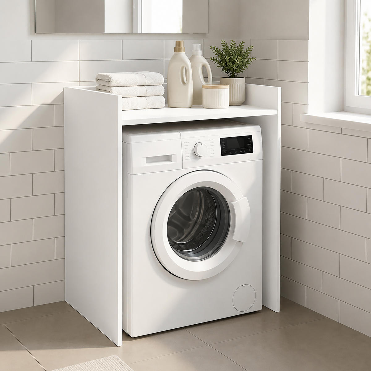 SKÅP ÖVER TVÄTTMASKIN Vit 97x66x61 cm - Vit, Träbaserade material (66/97/61cm) - Relaxdays