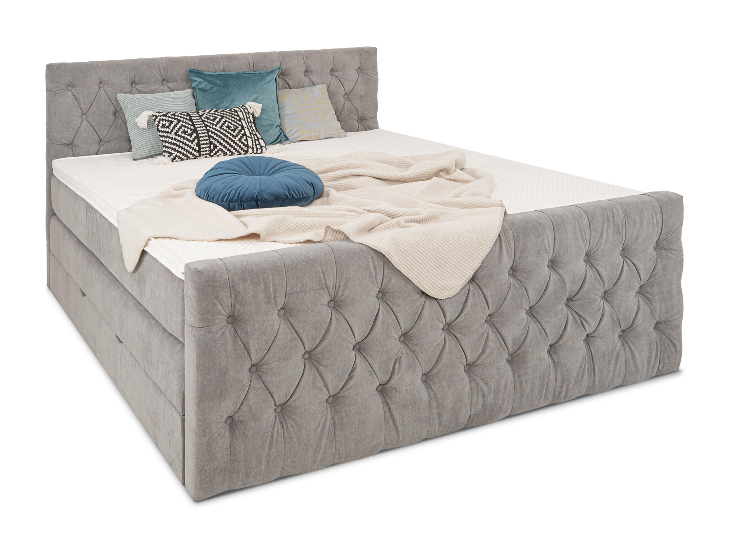 BOXSPRINGBETT London grau 160/200 cm H2/H3 Samt - Grau, Textil (160/200cm) - wonello