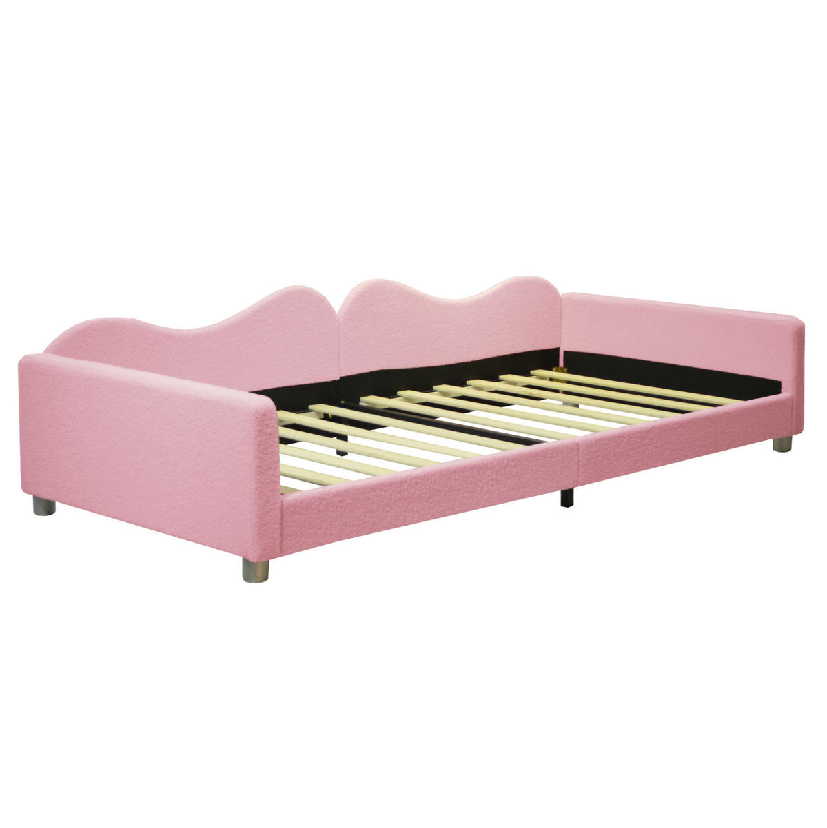 KINDERBETT 90/200 cm aus Teddystoff mit Rückenlehne und Armlehnen Rosa - Rosa, Textil (90/200cm) - Modenvie