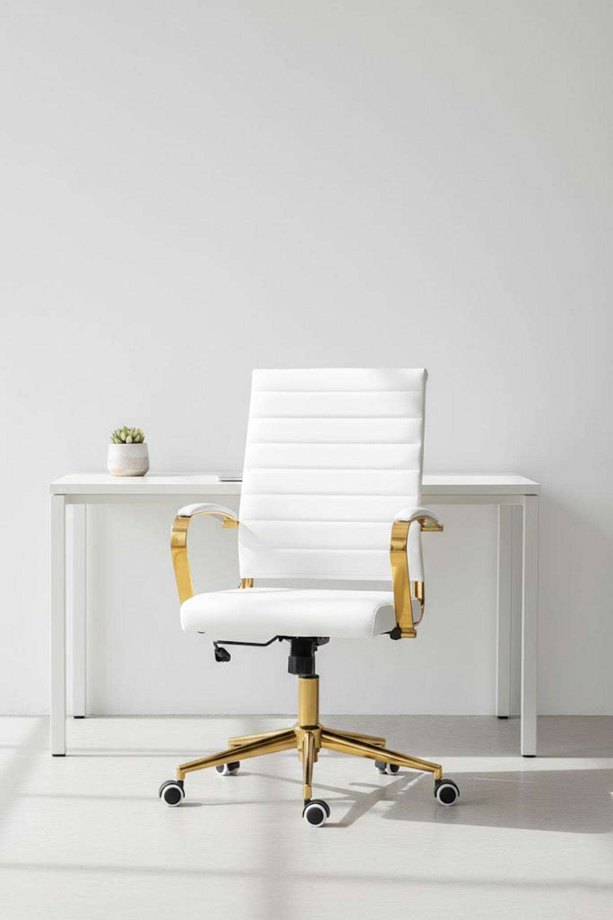 BÜROSTUHL Vantor Kunstleder weiß - Goldfarben/Weiß, Metall (57/109/59cm) - TPFLiving