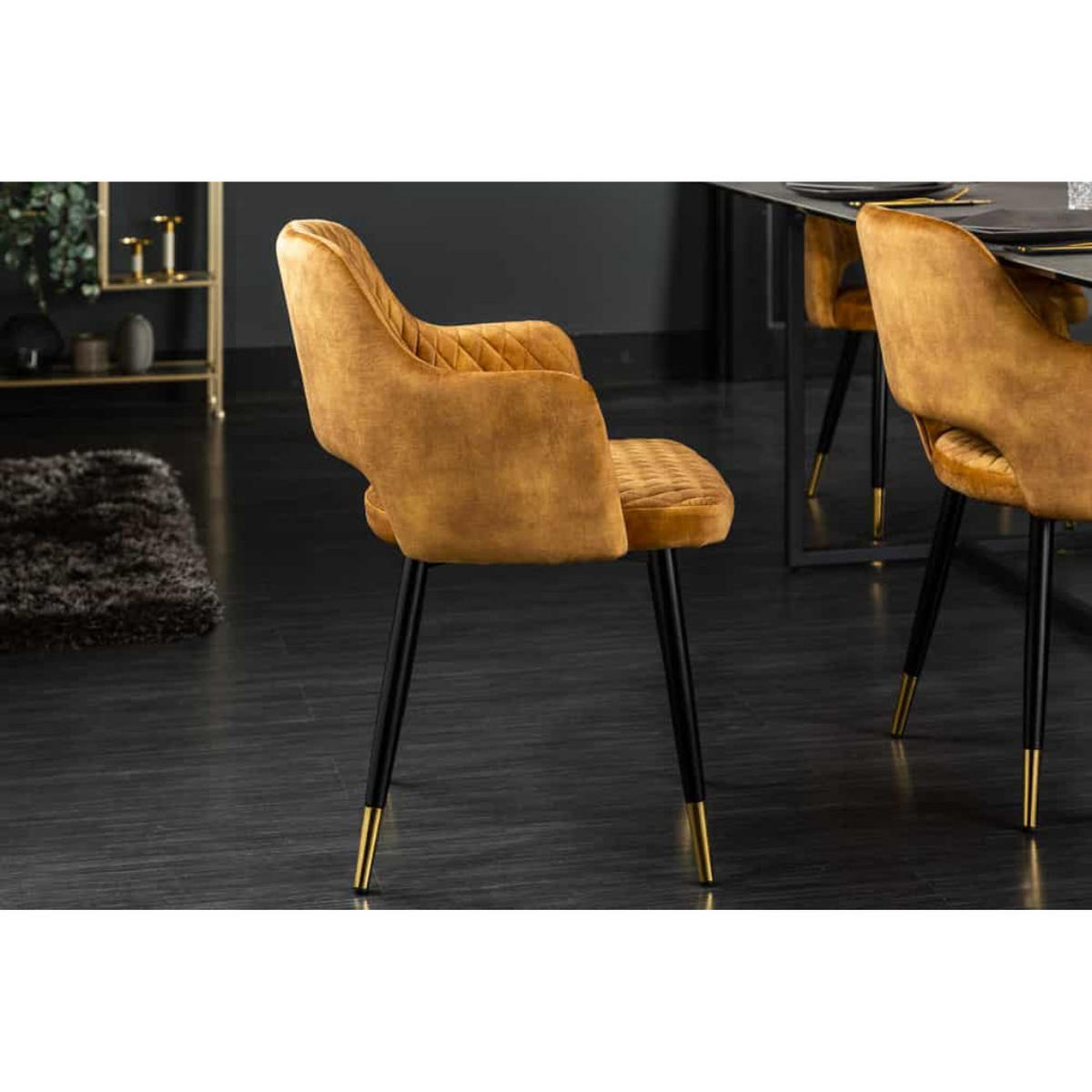 STUHL PARIS Samt Senfgelb, Gold - Gelb/Goldfarben, Textil/Metall (56/81/57cm) - riess-ambiente