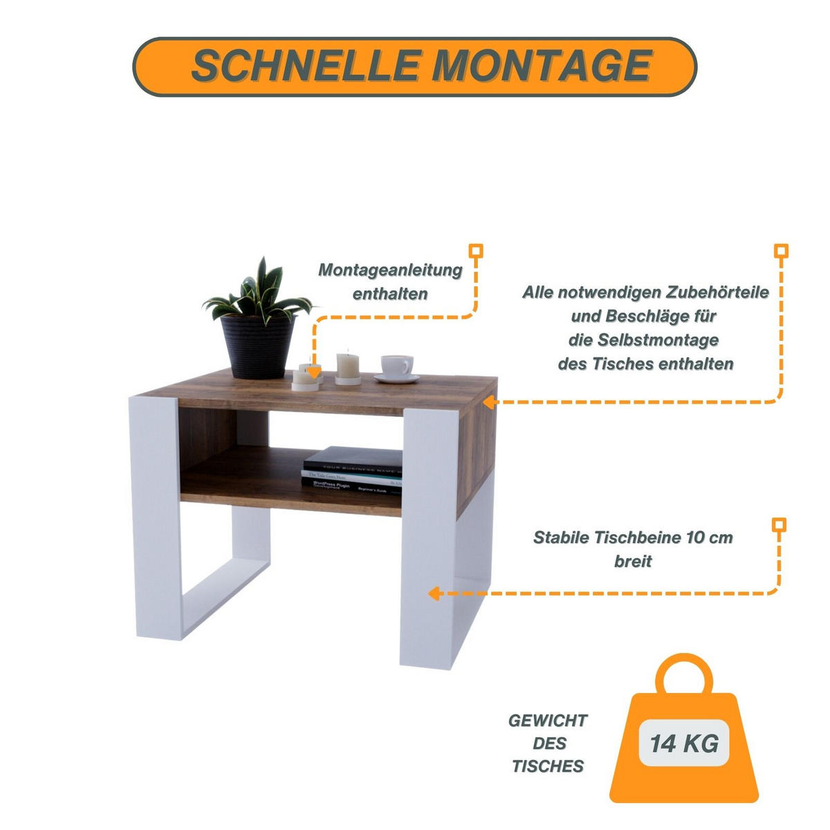 COUCHTISCH Karo65 65/45/53,6 - Weiß/Braun, Holzwerkstoff (53/65/45cm) - RAUMHIRSCH FURNITURE