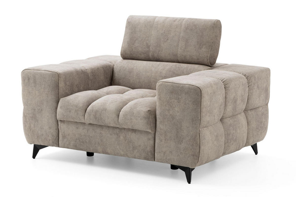 SESSEL PUDDING mit verstellbare Kopfstütze Velours Beige - Beige/Schwarz, Holz/Textil (140/93/100cm) - Muffo