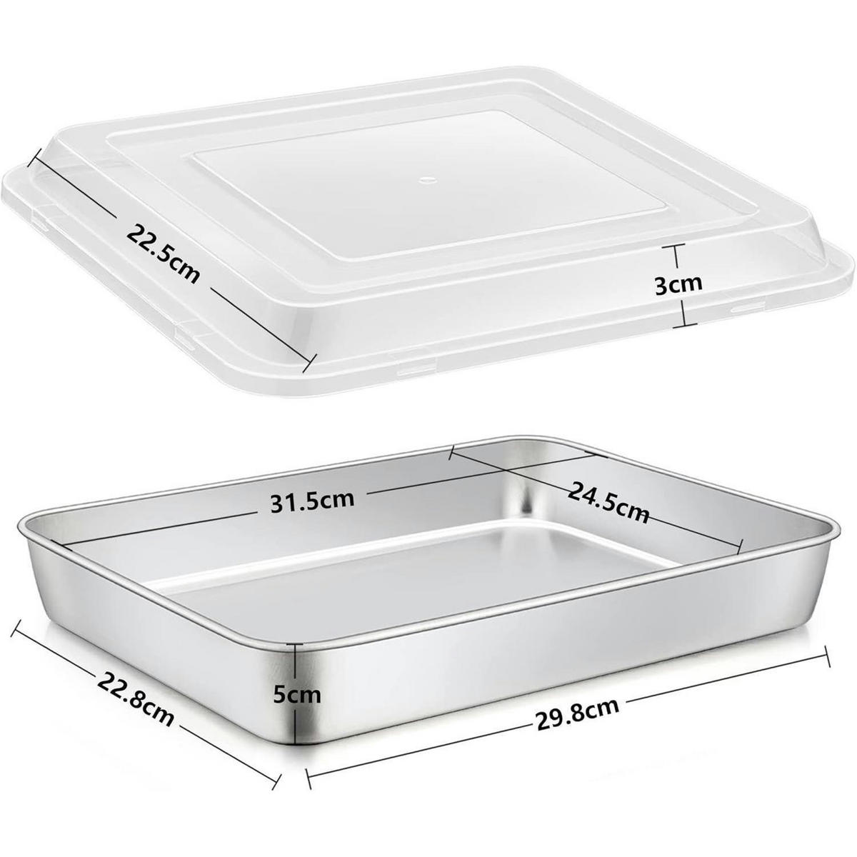BACKFORM mit Deckel 31 x 24 x 5 cm Edelstahl - Silberfarben, Metall (31/5/24cm)