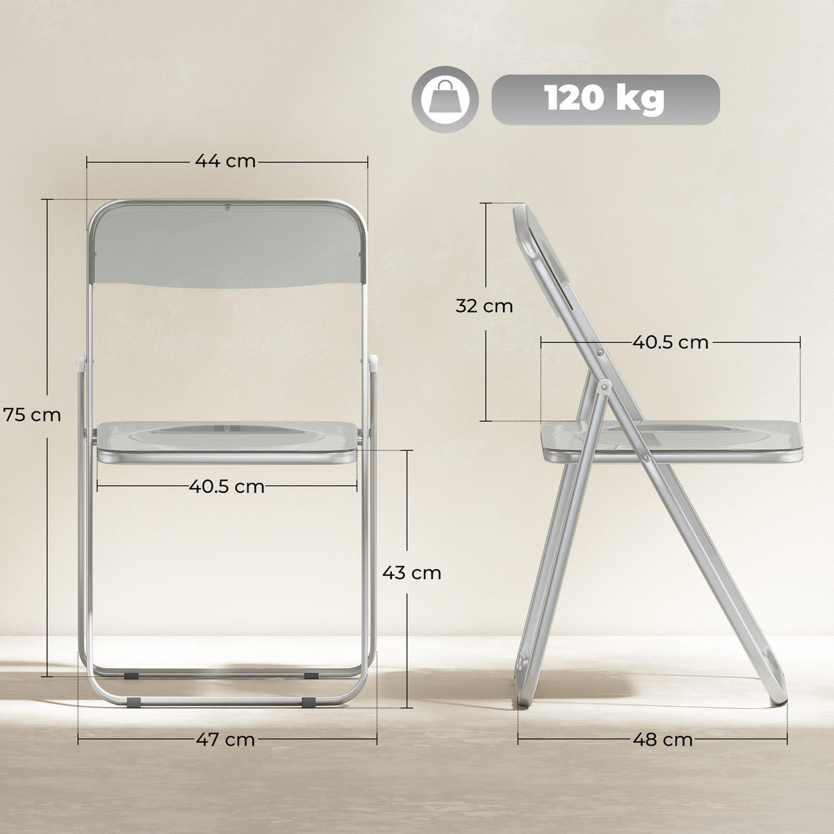 KLAPPSESSEL Grau 4 Stück - Grau, Kunststoff (47/75/48cm) - GiPP